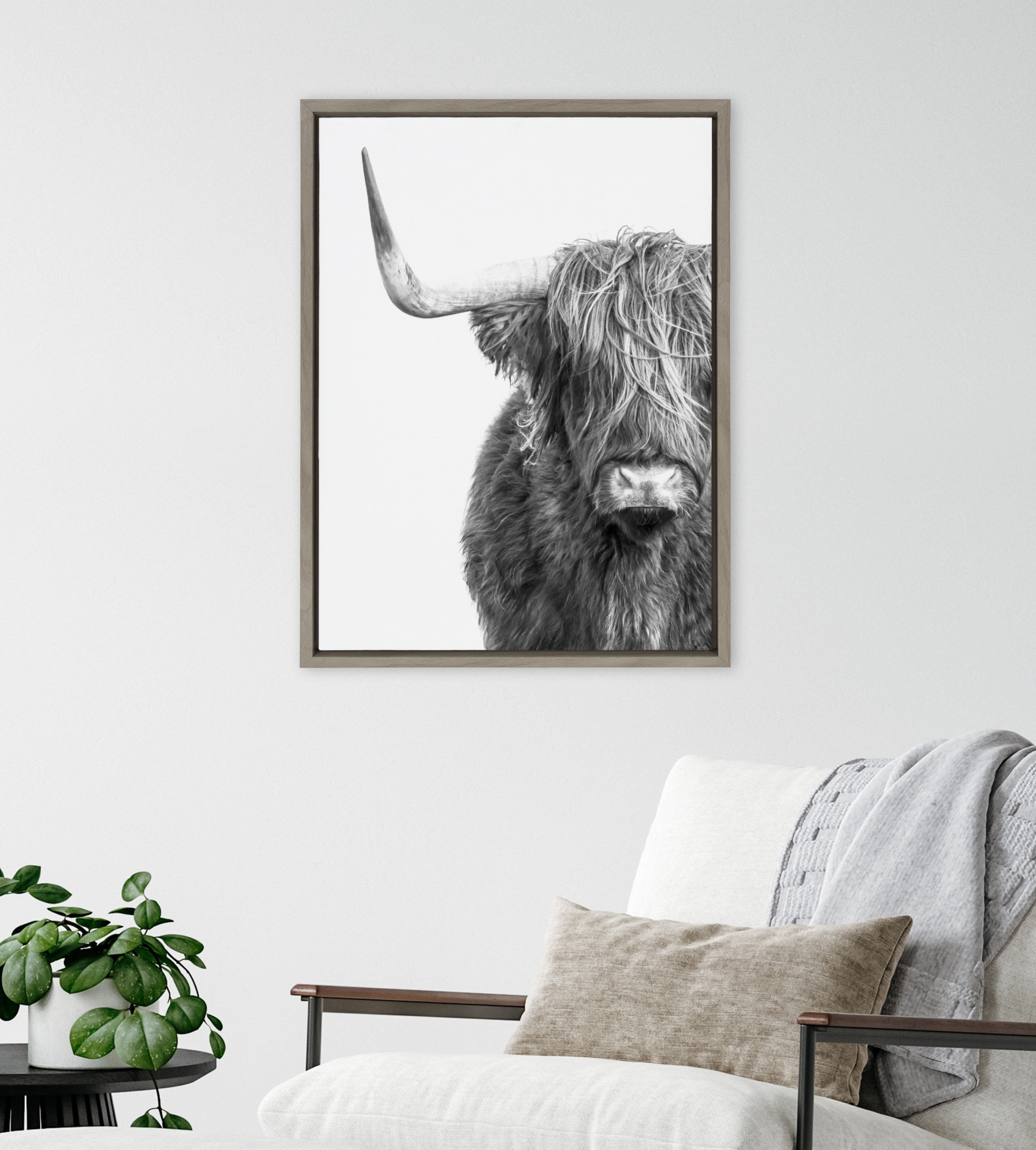 Sylvie B&W Highland Cow No. 1 Framed Canvas by Amy Peterson Art Studio