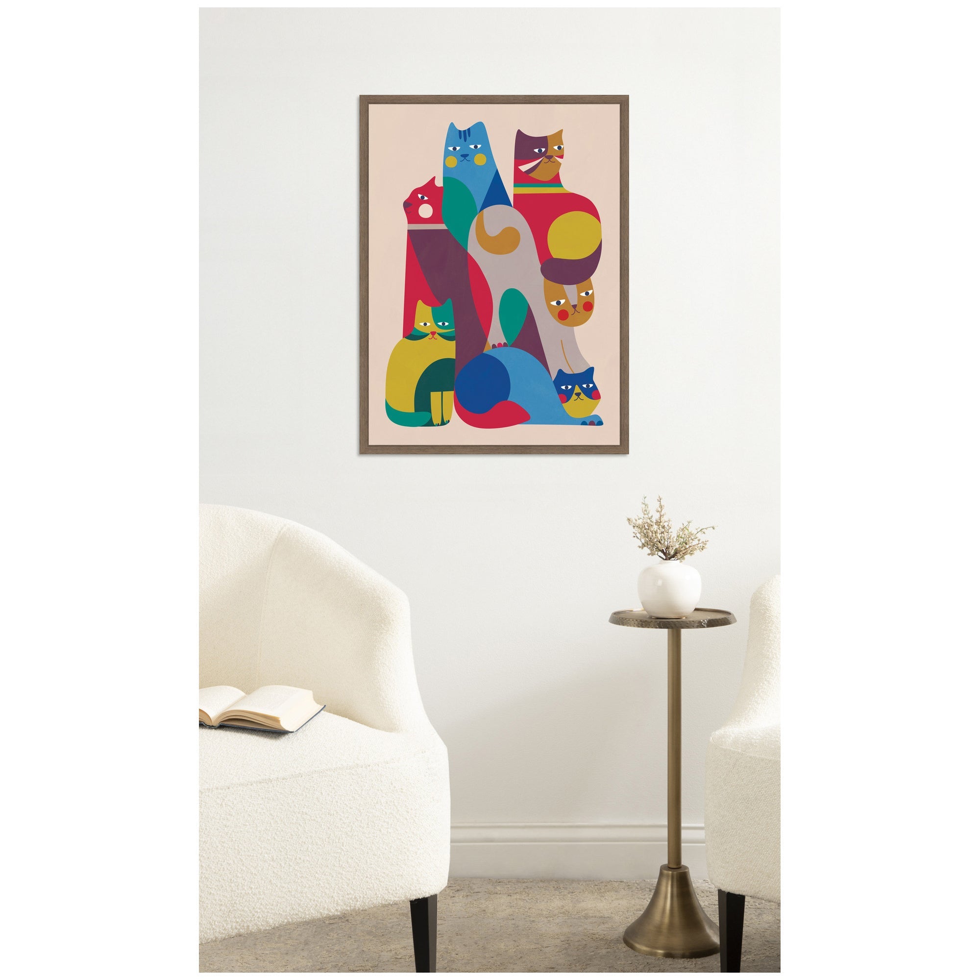 Abstract Retro Modern Cats 02 by Rachel Lee Framed Canvas Wall Art Print