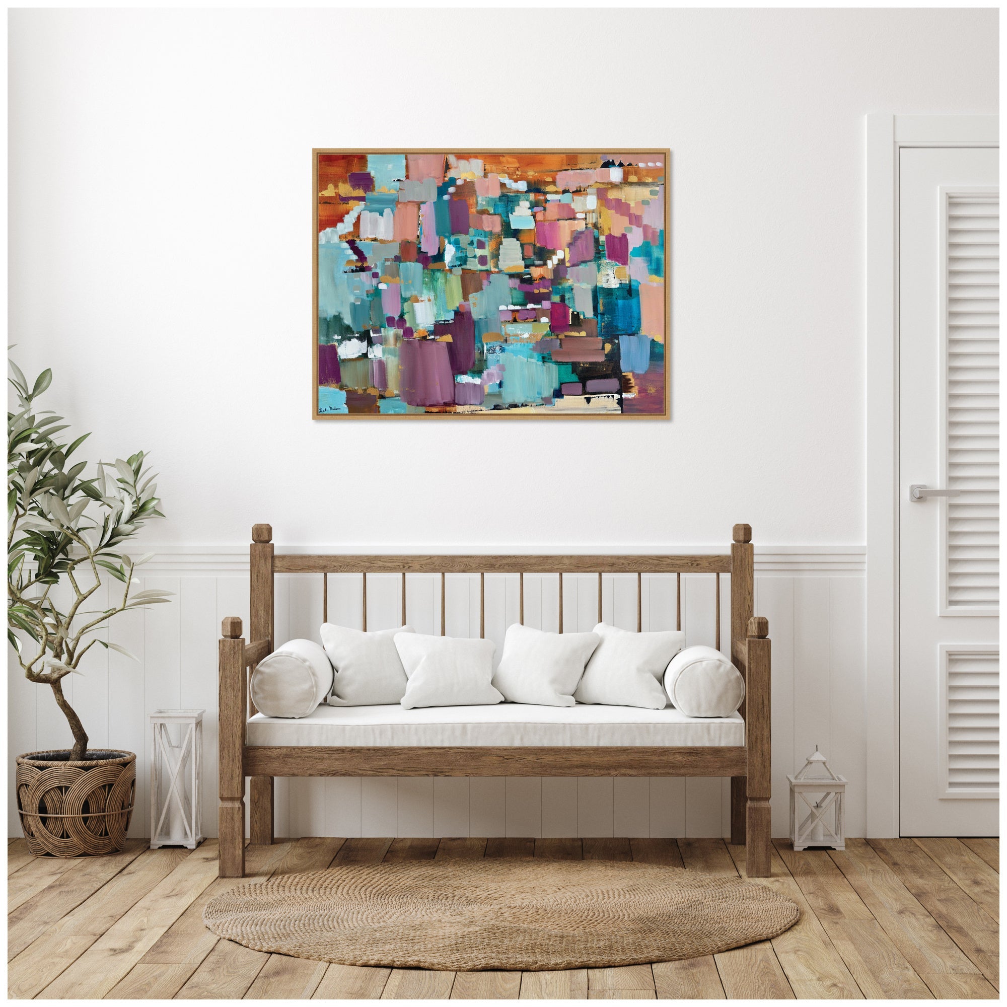 Sylvie Gemstones in Jewel Tones Framed Canvas by Leah Nadeau