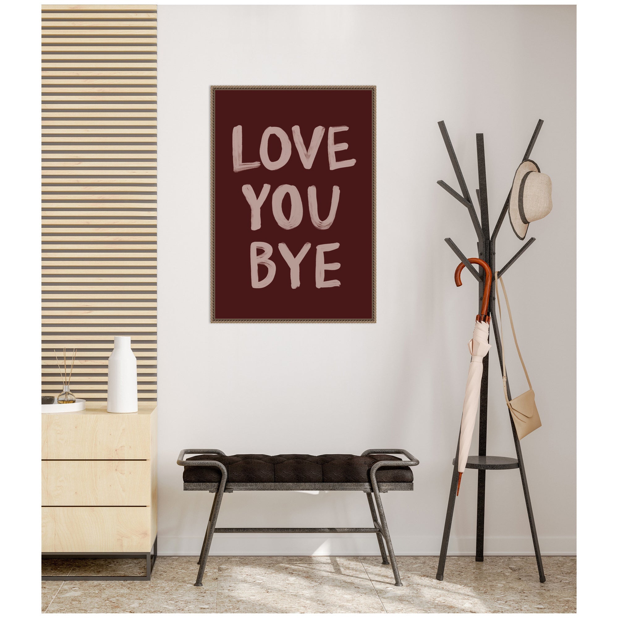 Love You Bye Hand Painted Typography by Lucky Guava Framed Canvas Wall Art Print