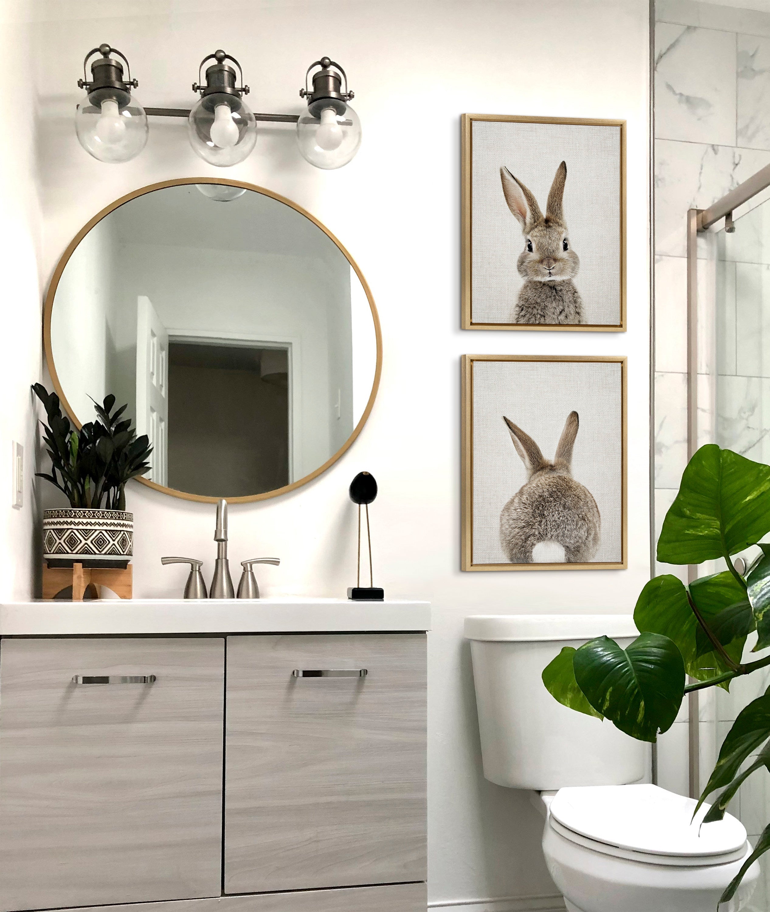 Sylvie Bunny Portrait and Bunny Tail Framed Canvas Art Set by Amy Peterson Art Studio