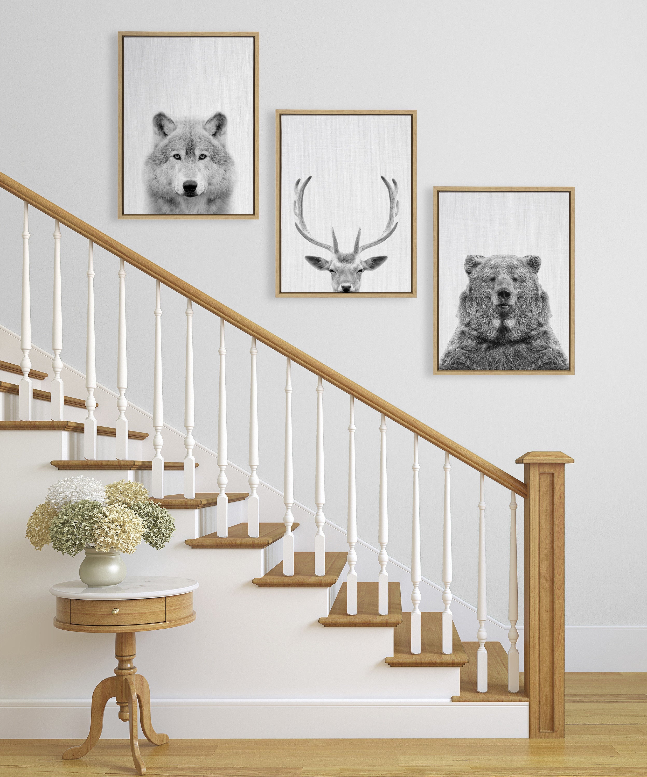 Sylvie Bear Deer and Wolf Framed Canvas Art Set by Simon Te of Tai Prints
