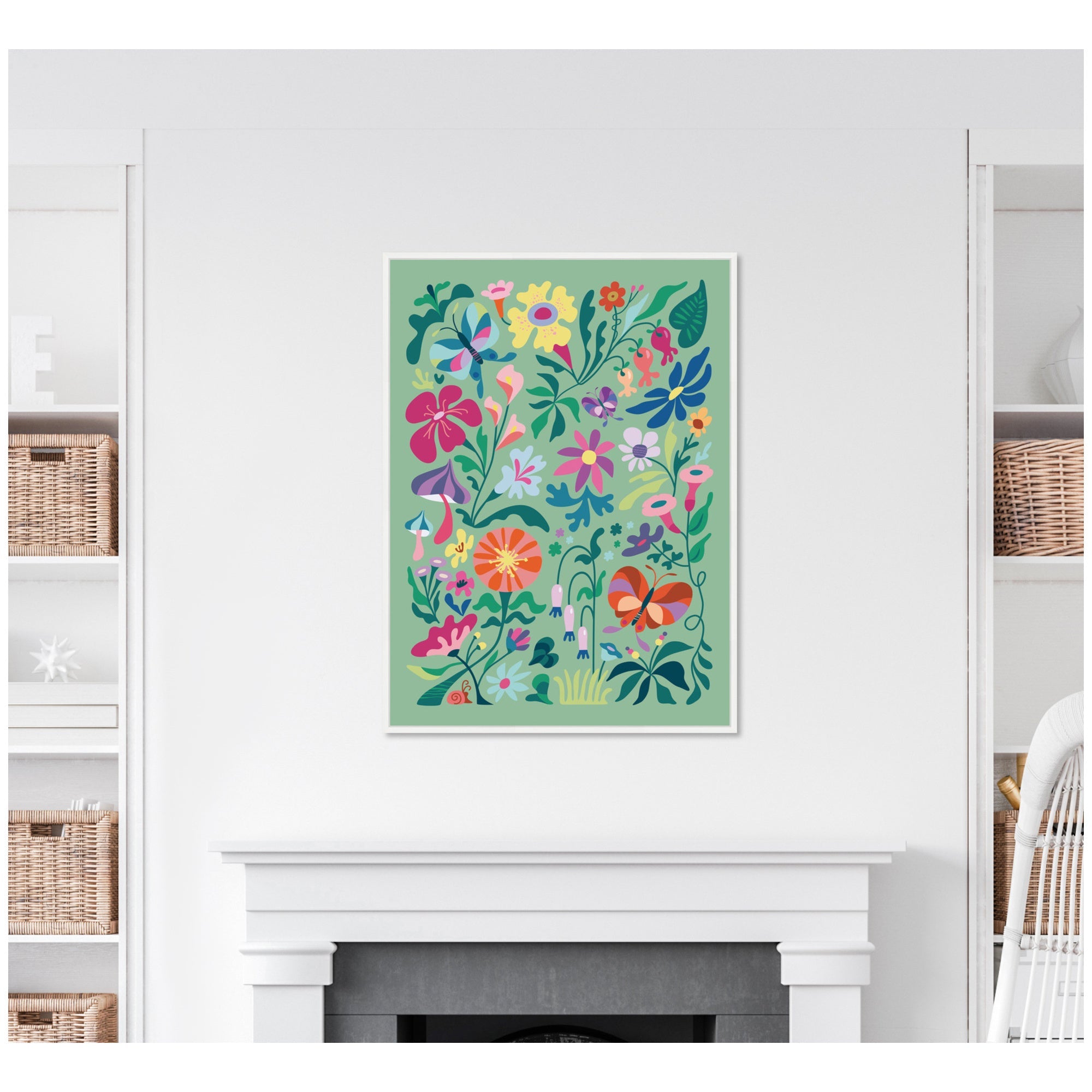 Sylvie Wild flowers and Butterflies Framed Canvas by Rachel Lee
