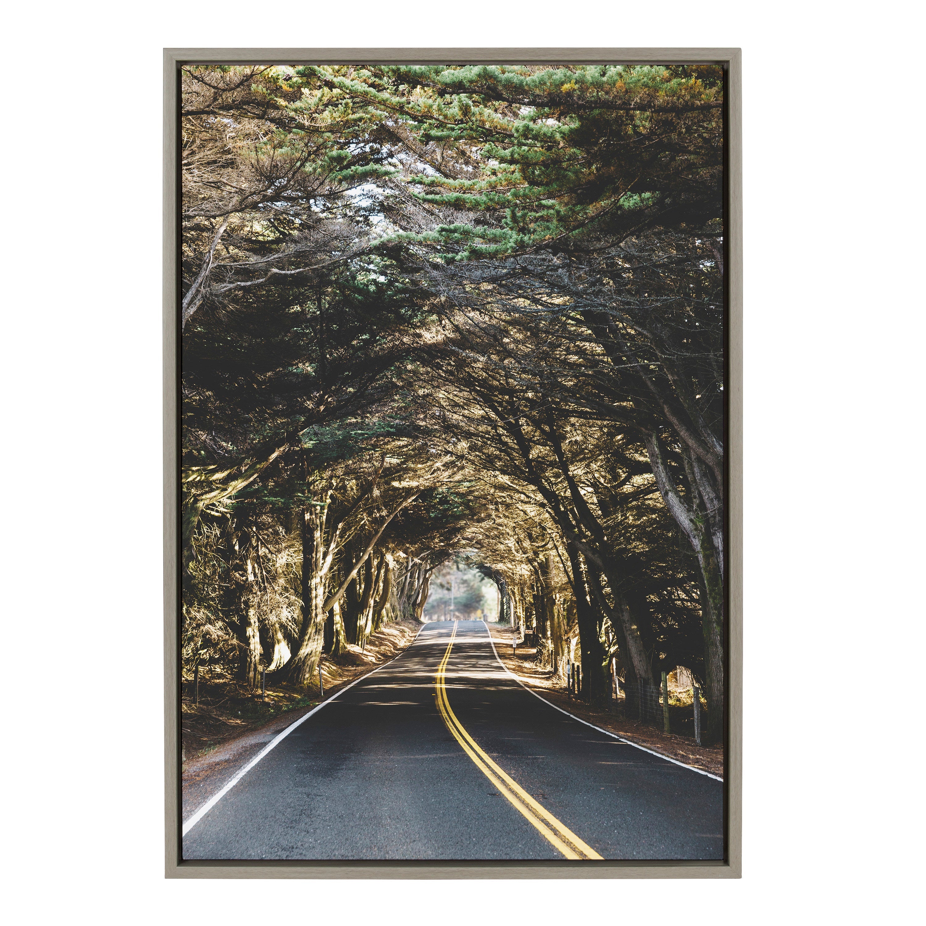 Sylvie Road Tripping framed canvas art showing a stylized countryside road trip scene by Patricia Hasz