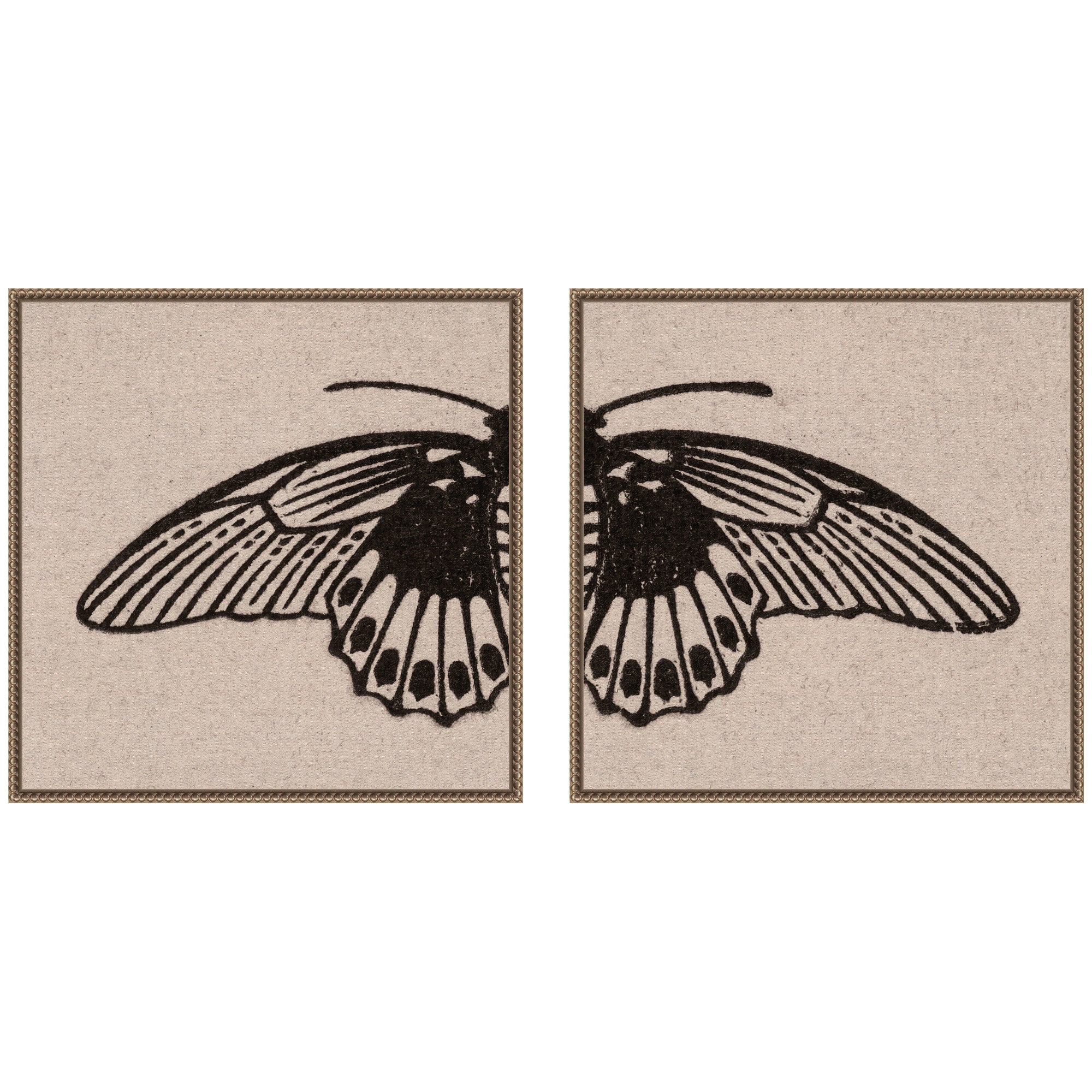 Vlinder 1901 Julie de Graag No.
1 & No.
2 2 Piece framed canvas wall art set in Sylvie Beaded dark gold frames hung side by side