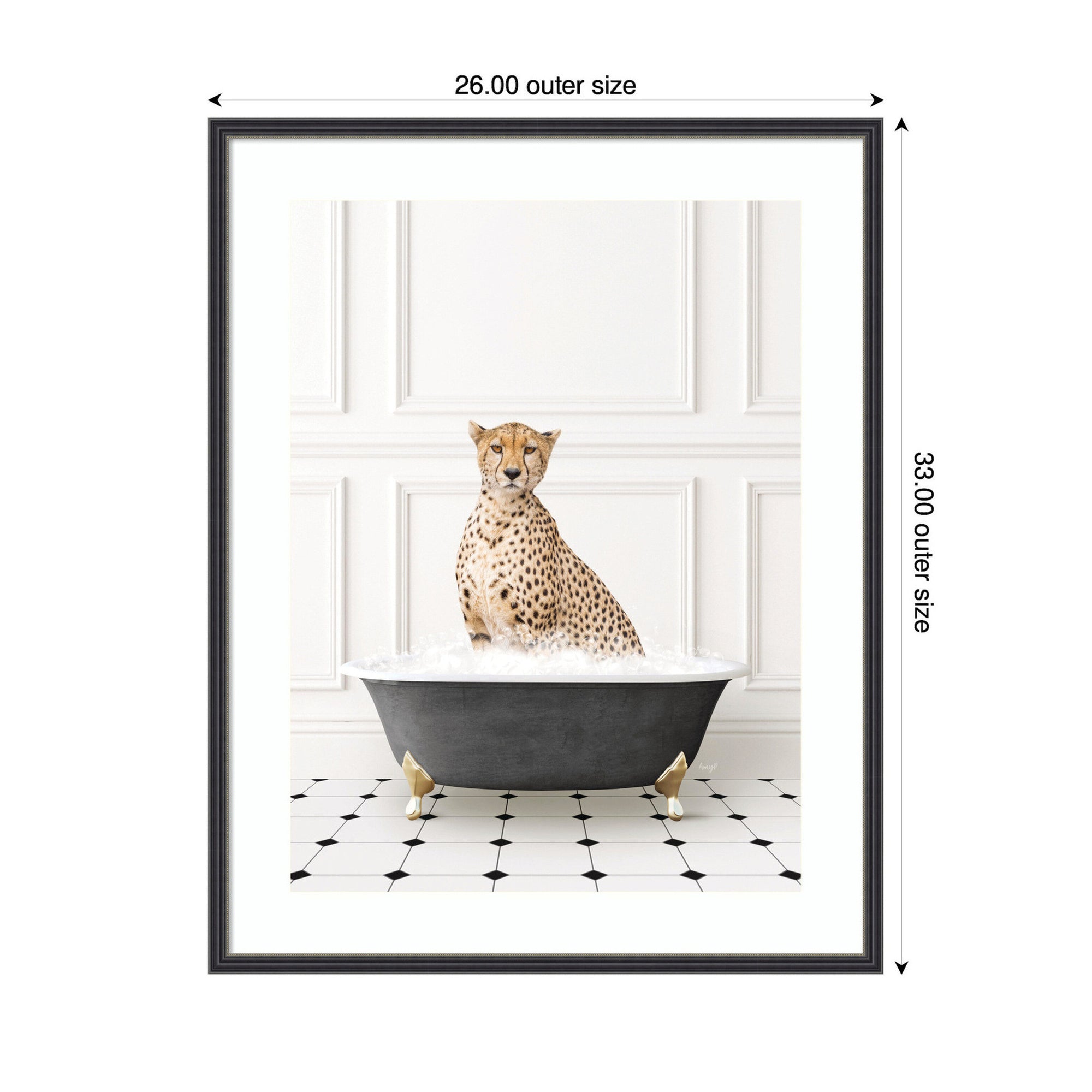 Cheetah in Classic Black and White Bathtub by Amy Peterson Framed Wall Art Print