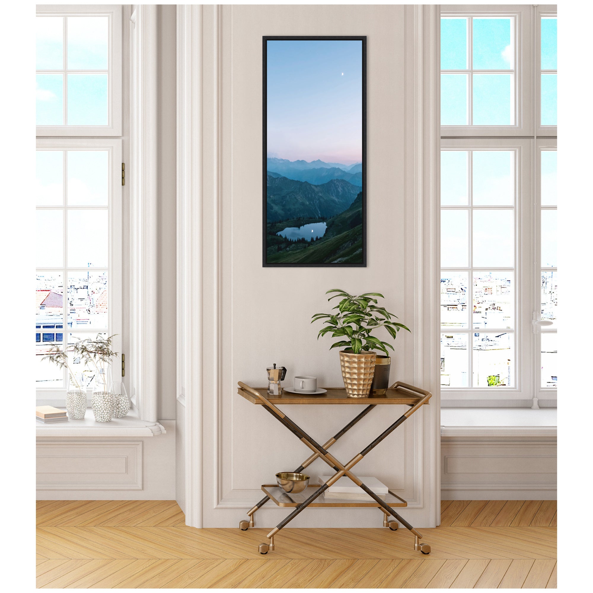 Sylvie Moonrise over the Mountain Lake in the German Alps Framed Canvas by Michael Schauer