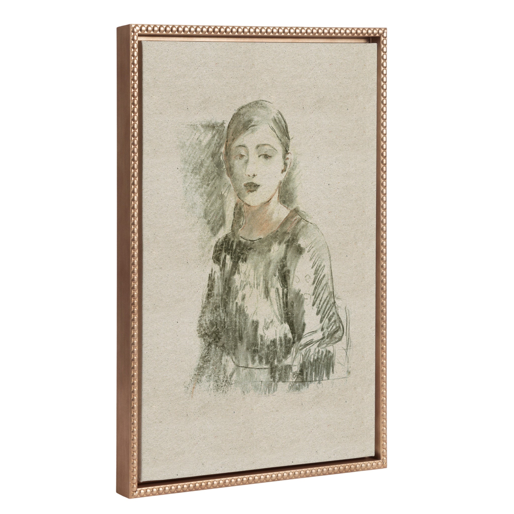 Sylvie Beaded Portrait of Julie Manet framed canvas art with gold beaded frame