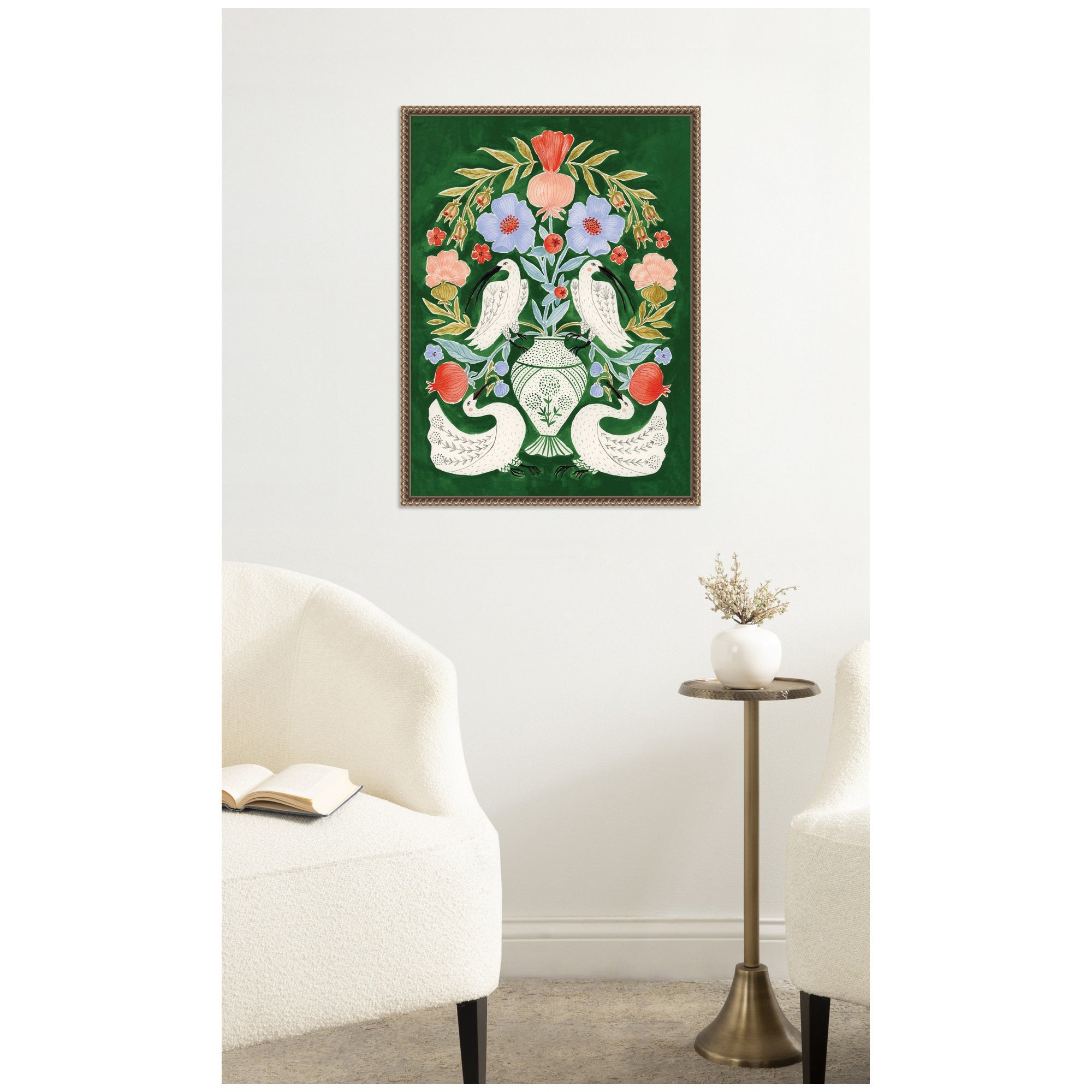 Floral Folklore Ibises and Swan by Jill Labieniec Framed Canvas Wall Art Print