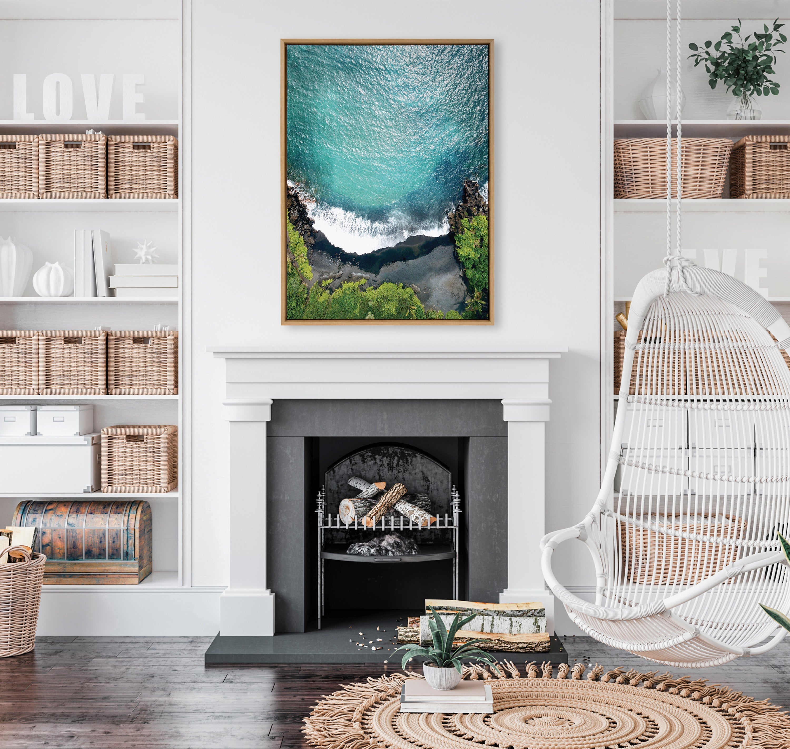 Sylvie Maui Black Sand Beach 1 Framed Canvas by Rachel Bolgov by kateandlaurel - product image 10 for Resin Society