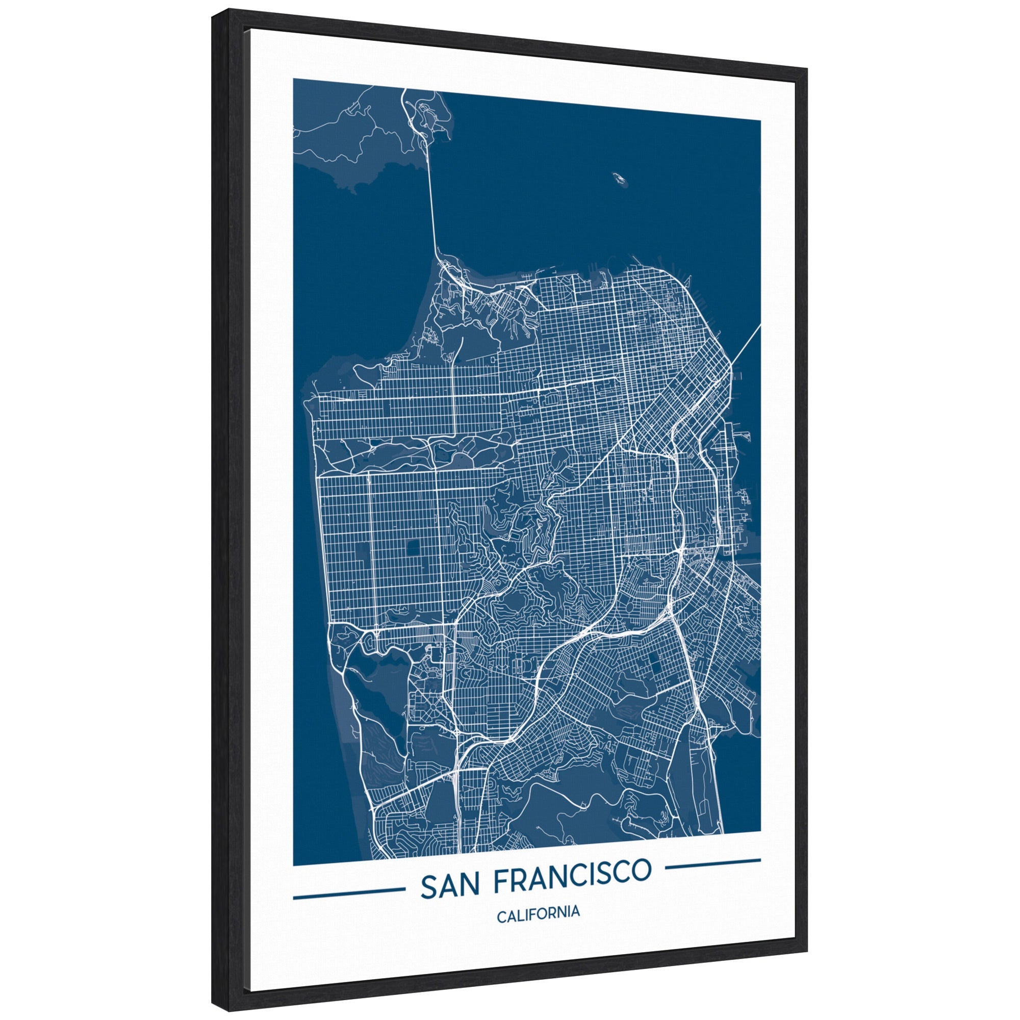 Sylvie San Francisco Map Regal Blue framed canvas art by Jake Goossen