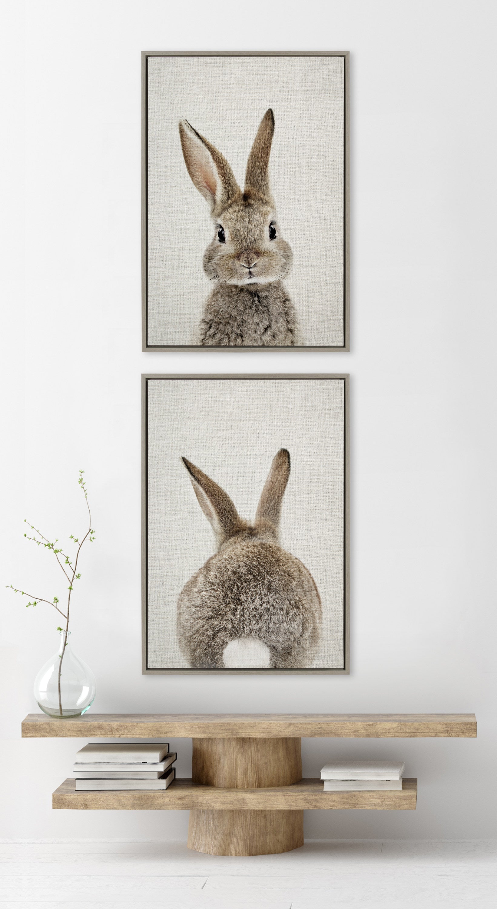 Sylvie Bunny Portrait and Bunny Tail Framed Canvas Art Set by Amy Peterson Art Studio