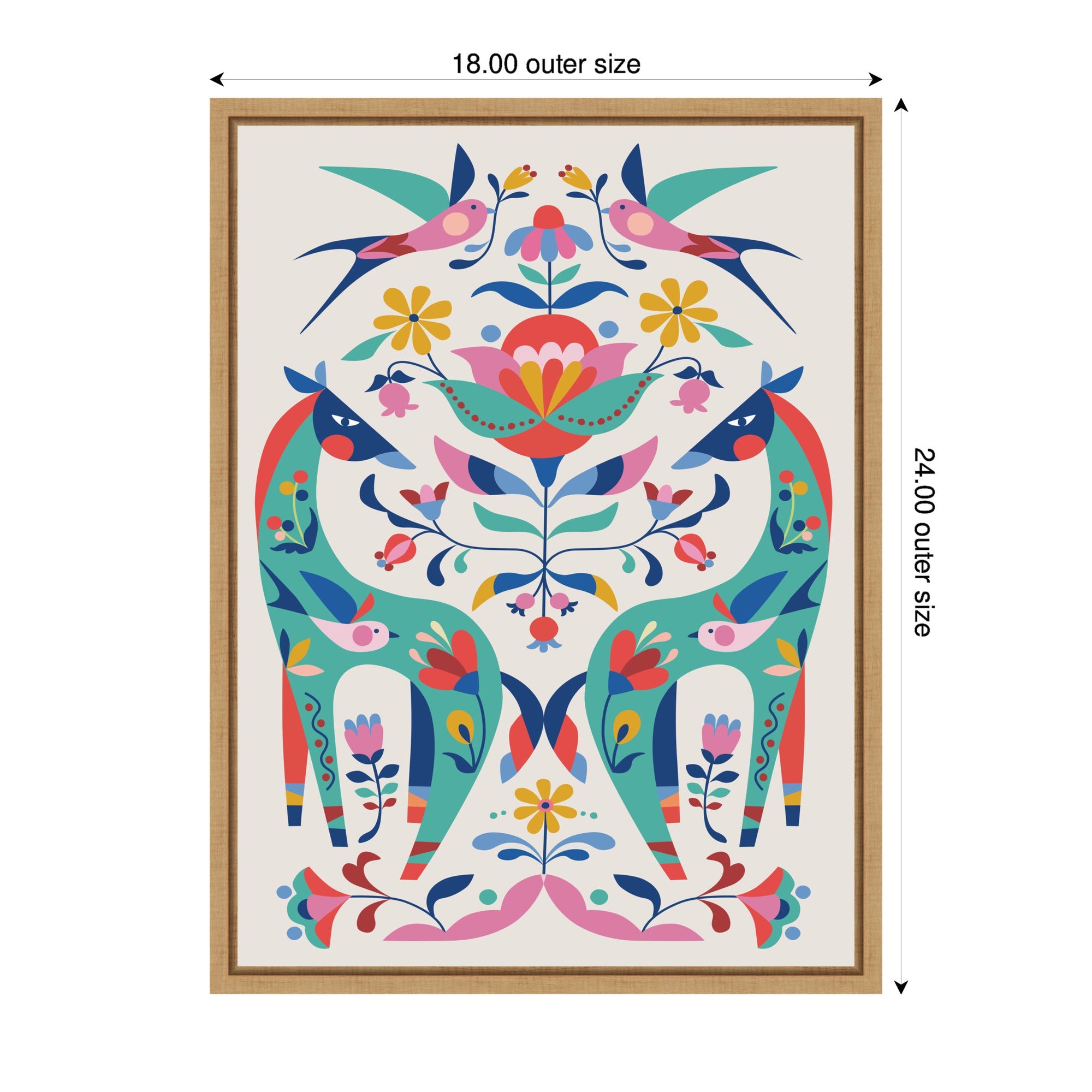 Sylvie Folk-Art Horses and Birds Framed Canvas by Rachel Lee