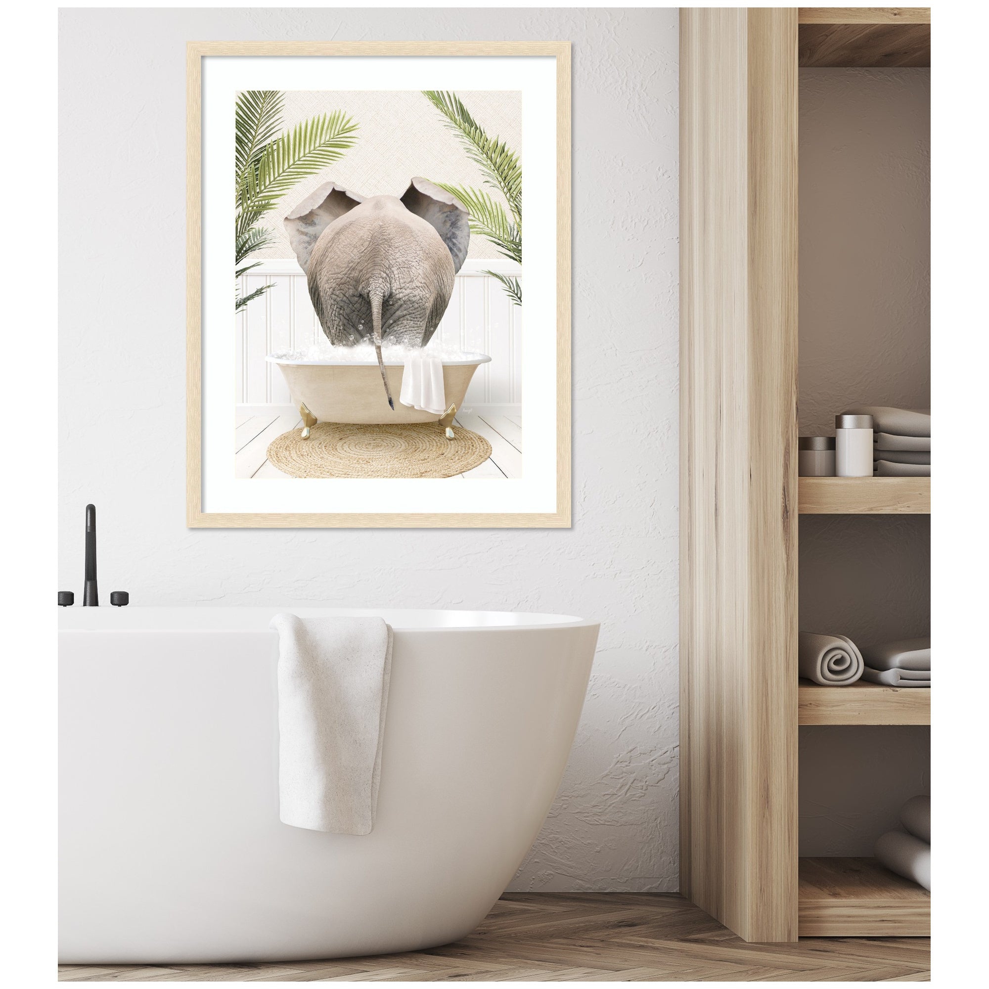 Elephant Back in Palm Bathtub by Amy Peterson Framed Wall Art Print