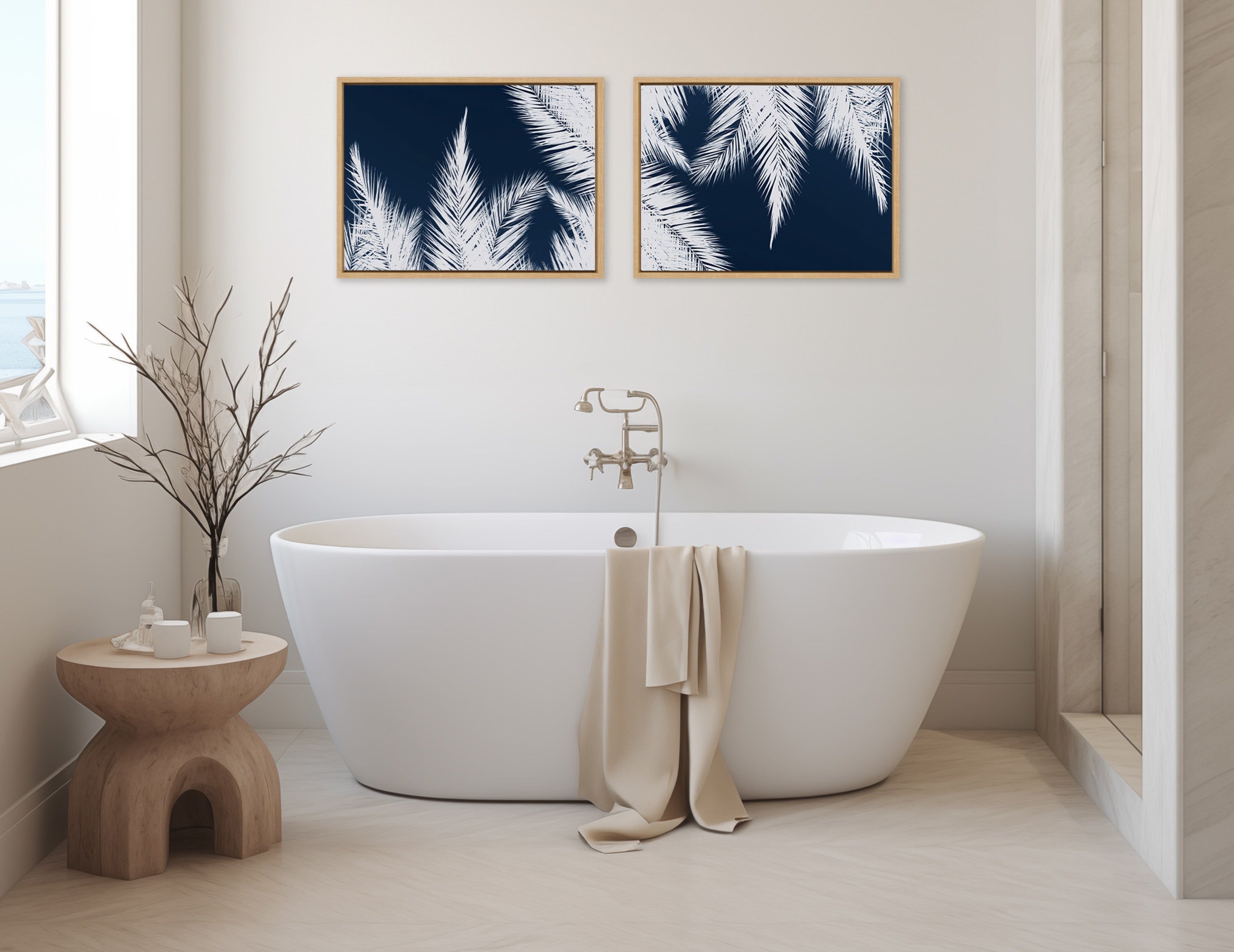 Sylvie Palm Cyanotype 1 Framed Canvas by Alicia Bock