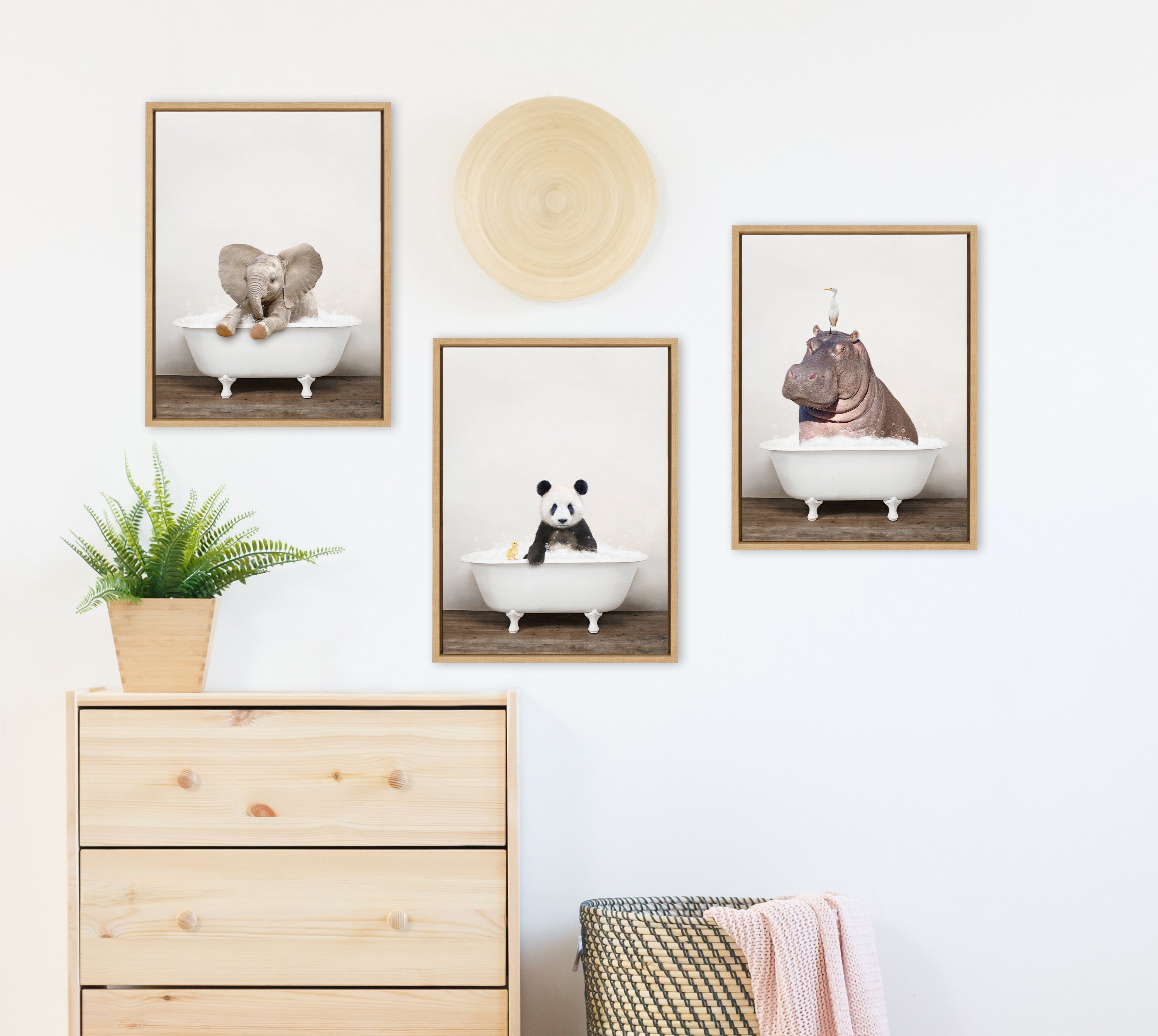 Sylvie Hippo and Bird in Rustic Bath Framed Canvas