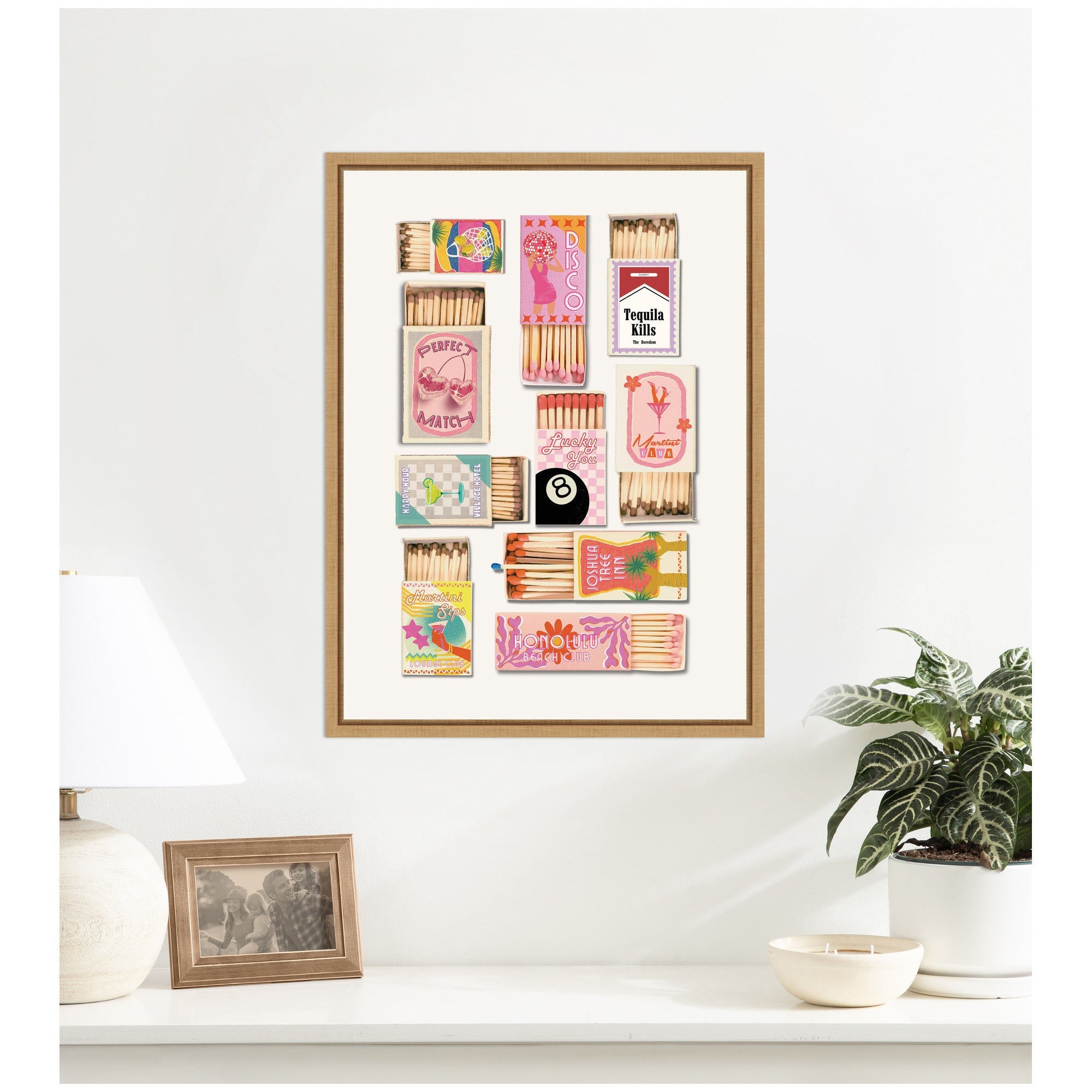 Vintage Pink Matchboxes by Honey Island Studio Framed Canvas Wall Art Print