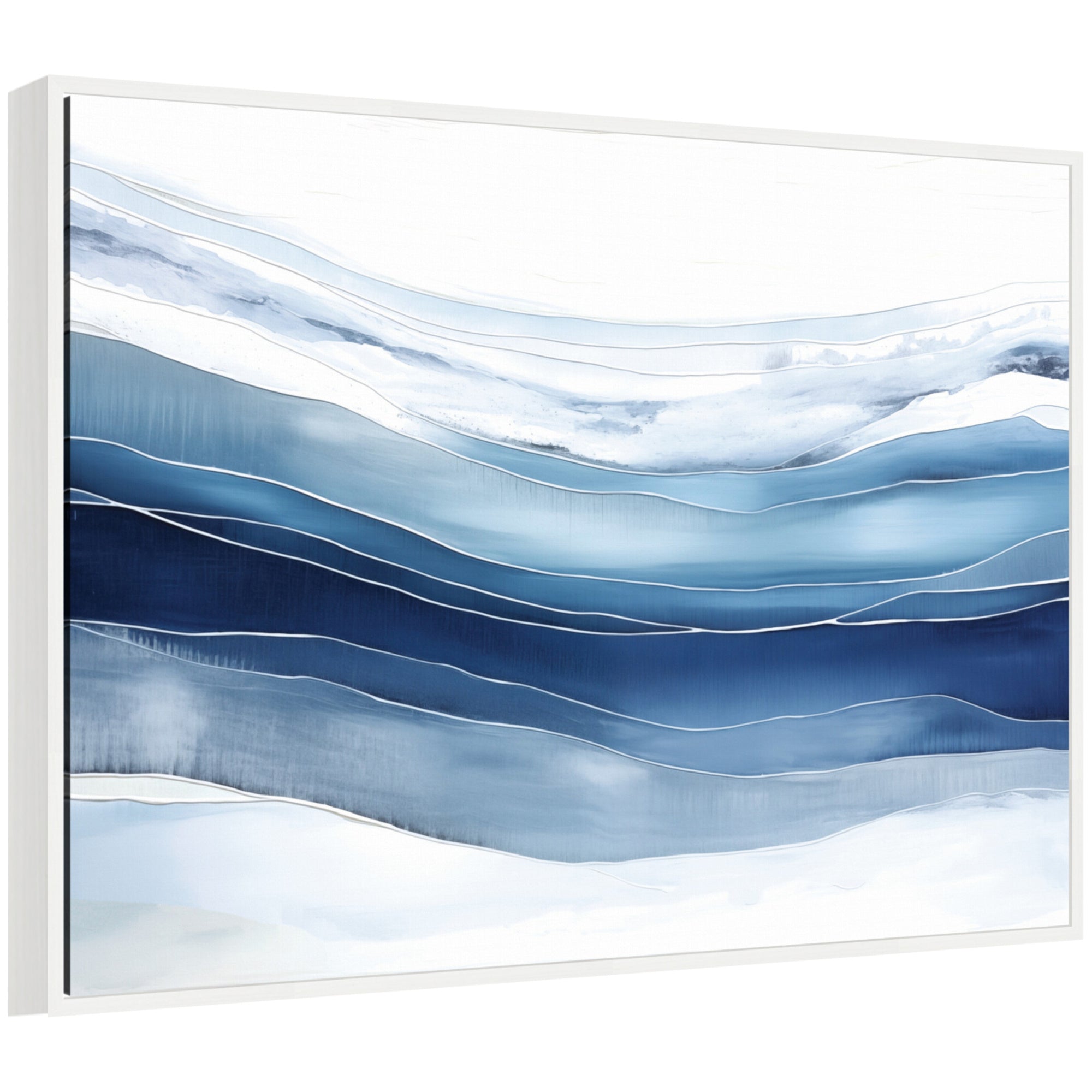 Abstract Linear Blues by The Creative Bunch Studio Framed Canvas Wall Art Print in white Sylvie frame