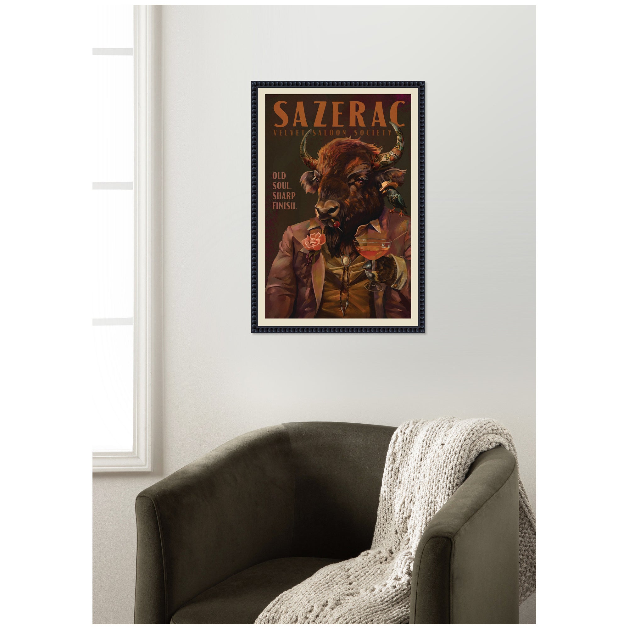 WG Sazerac Bison Buffalo by The Whiskey Ginger Framed Canvas Wall Art Print