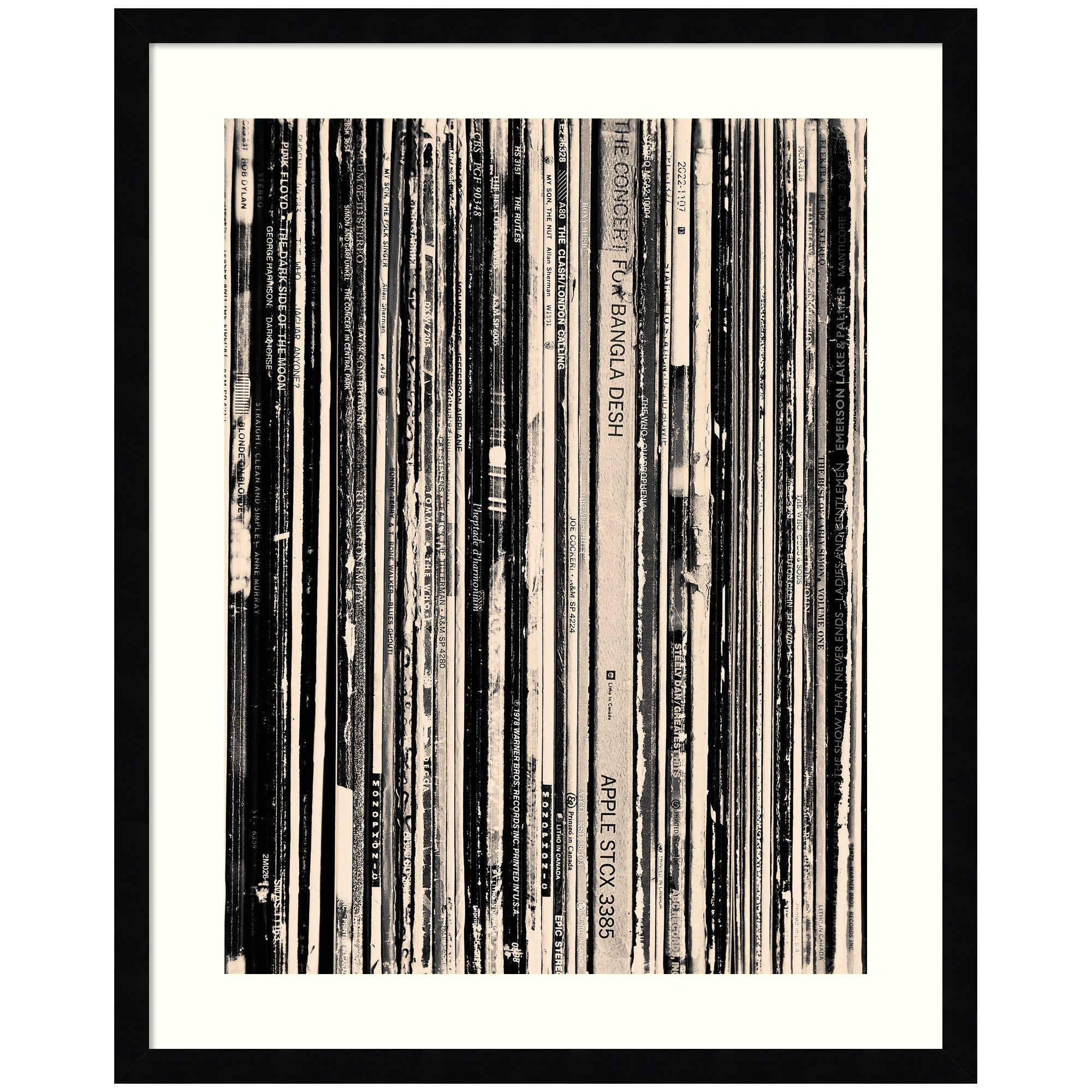 33 RPM Black and White by Robert Cadloff framed wall art print showing a close-up image of a vinyl record player tonearm and needle.