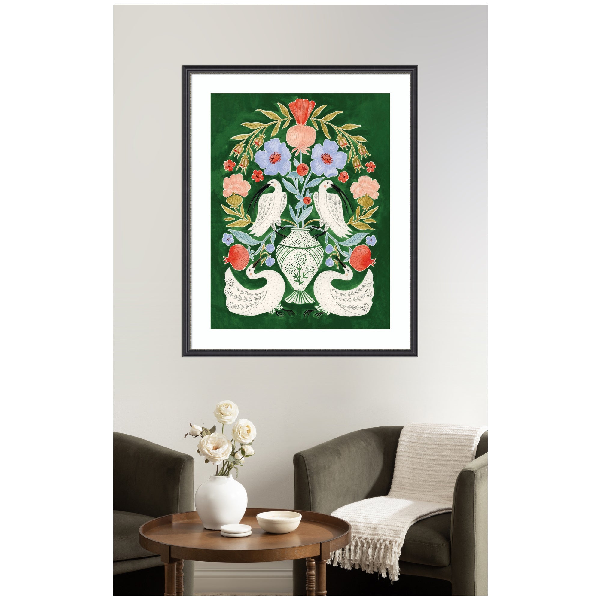 Floral Folklore Ibises and Swan by Jill Labieniec Framed Wall Art Print