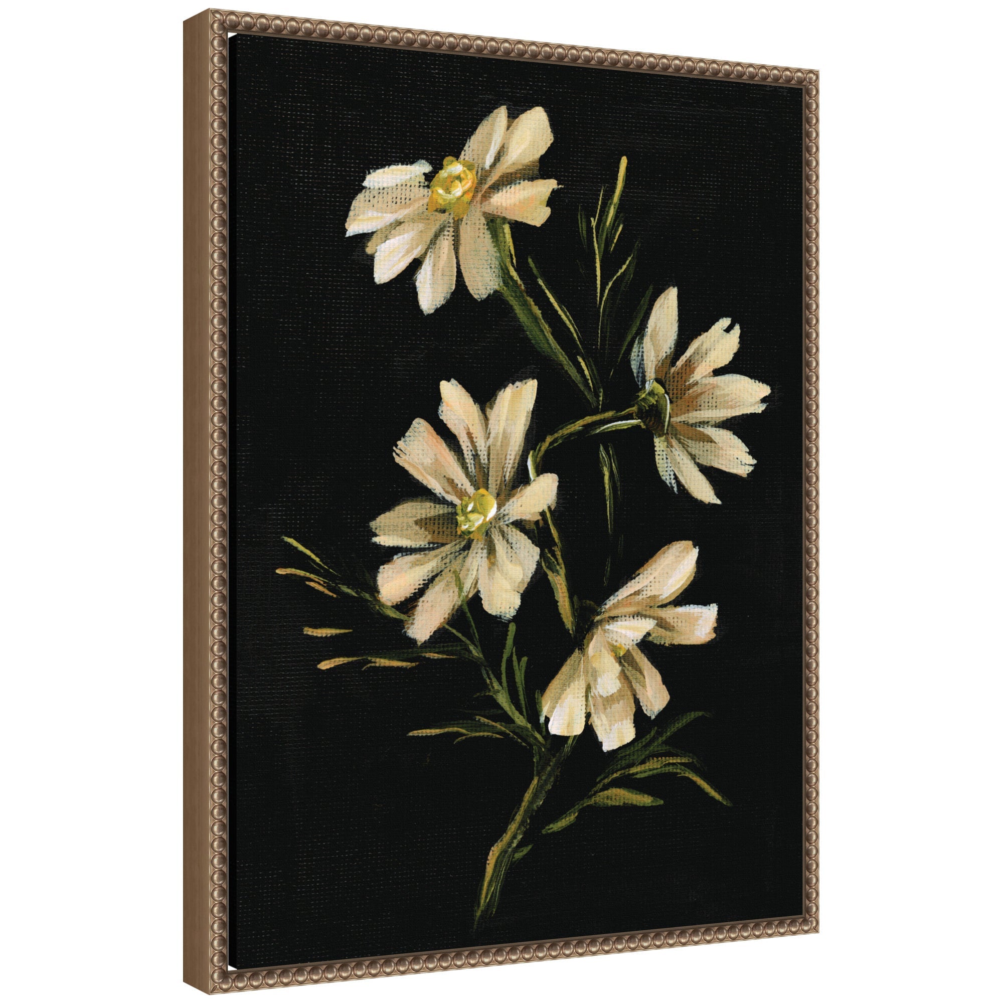 Sylvie Moody Floral 4 framed canvas art by Annie Quigley showing floral composition with muted tones in floating vintage beaded frame
