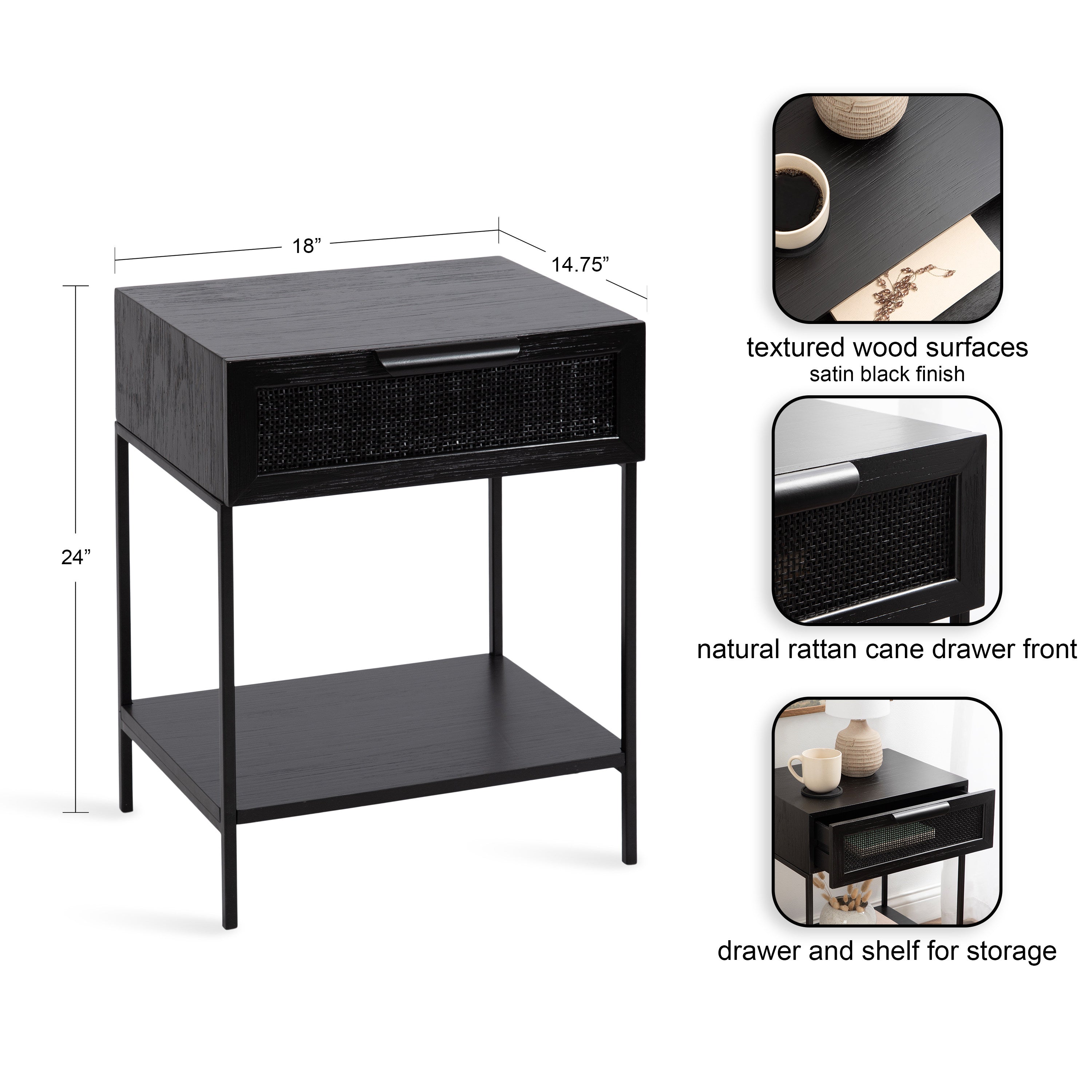 Ori Wood and Cane Side Table