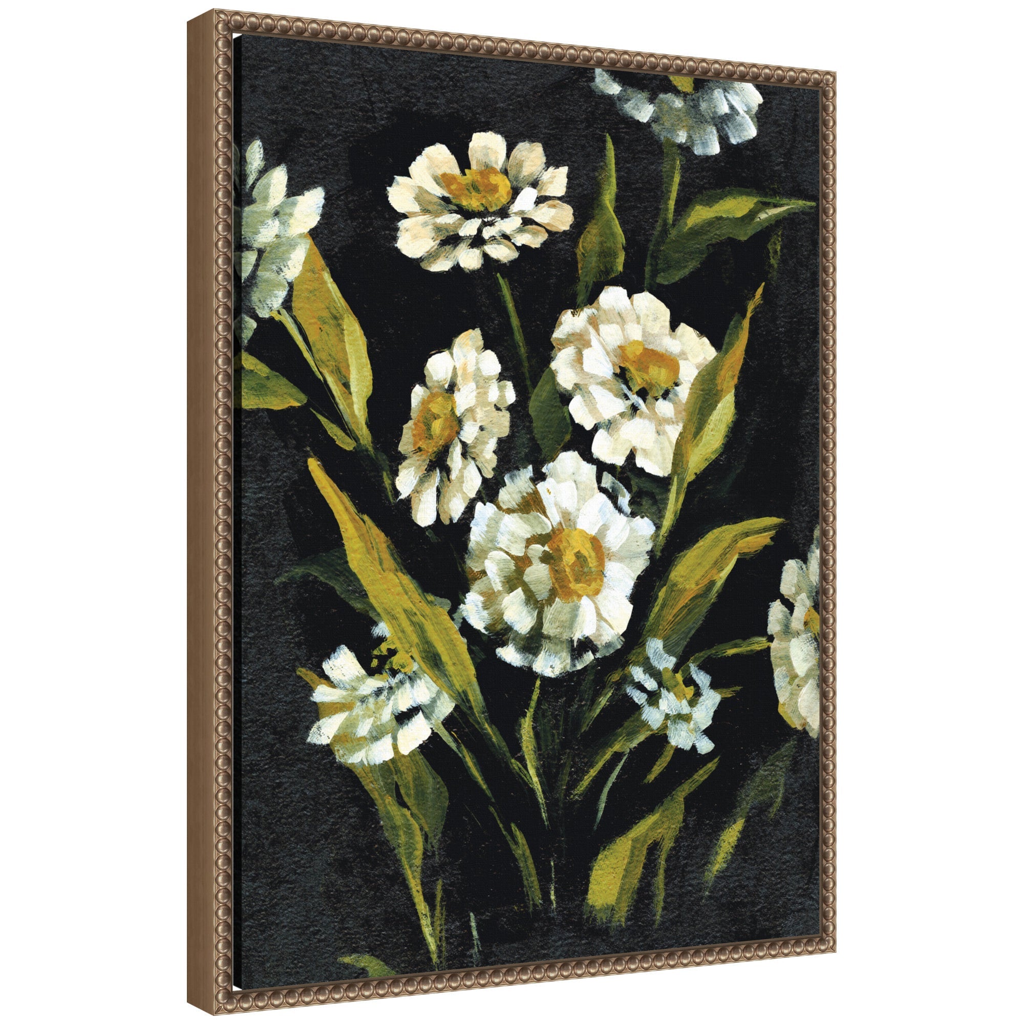 Sylvie Moody Floral 1 framed canvas art with floral composition and beaded frame