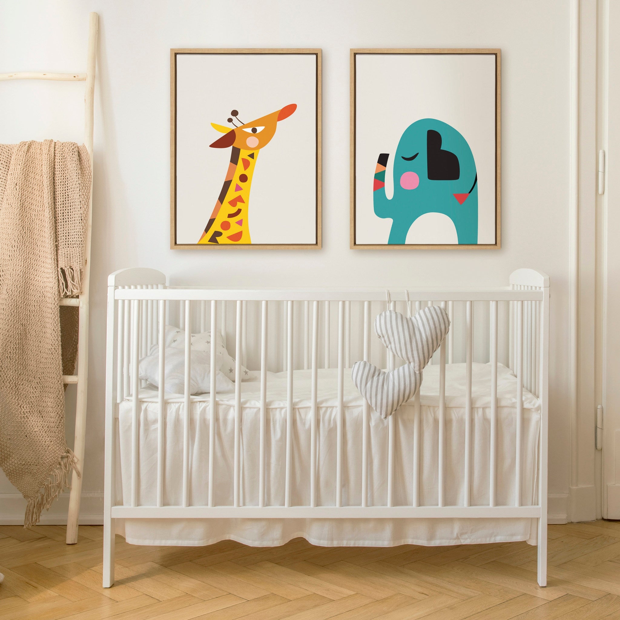 Sylvie Mid Century Modern Baby Giraffe Framed Canvas by kateandlaurel - product image 7 for Resin Society