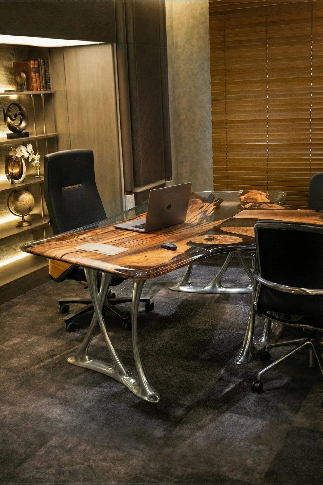 Luxury D-Shaped Walnut & Epoxy Executive Desk by Gizz - product image 2 for Resin Society