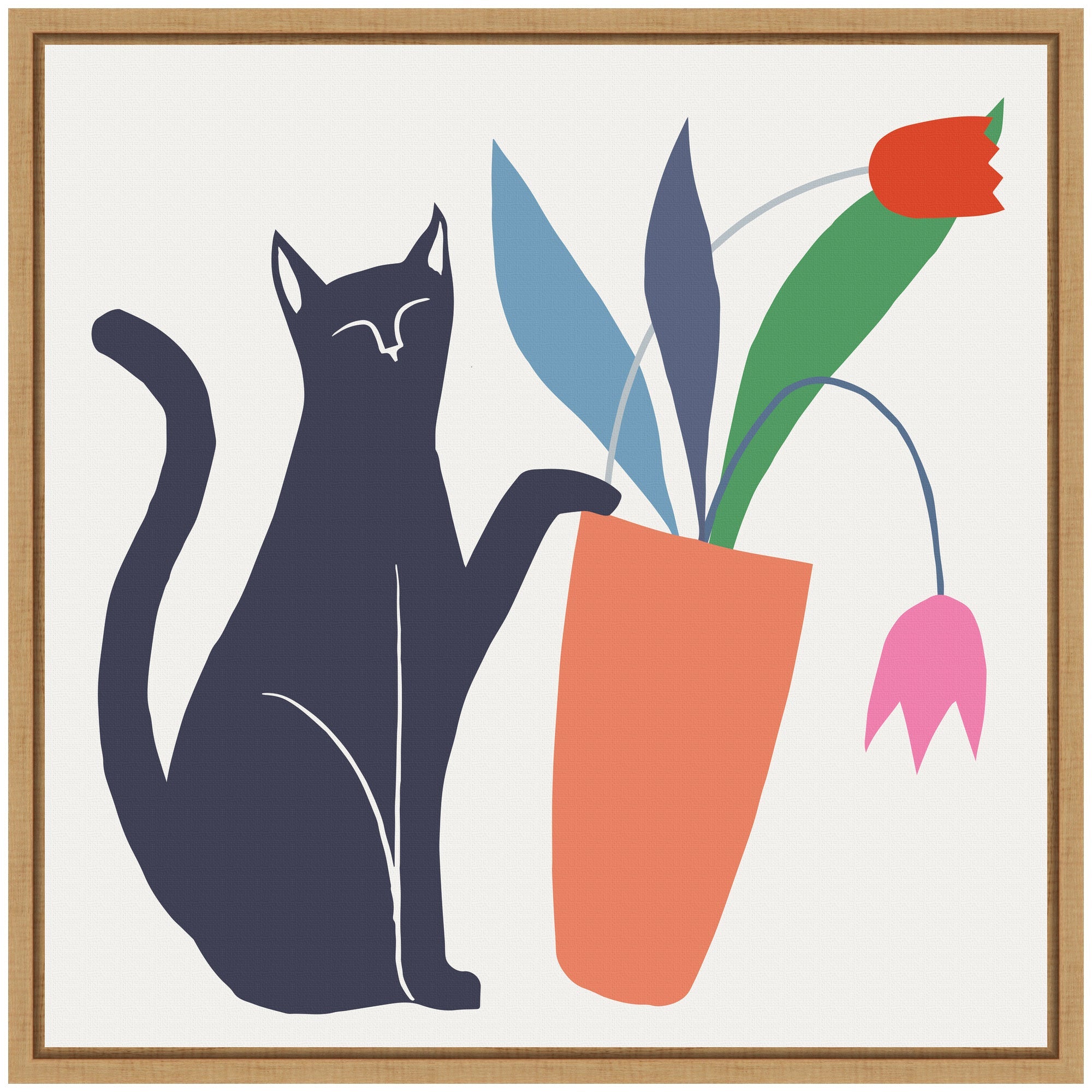 Sylvie Cat Vase 6 Framed Canvas by Hannah Beisang
