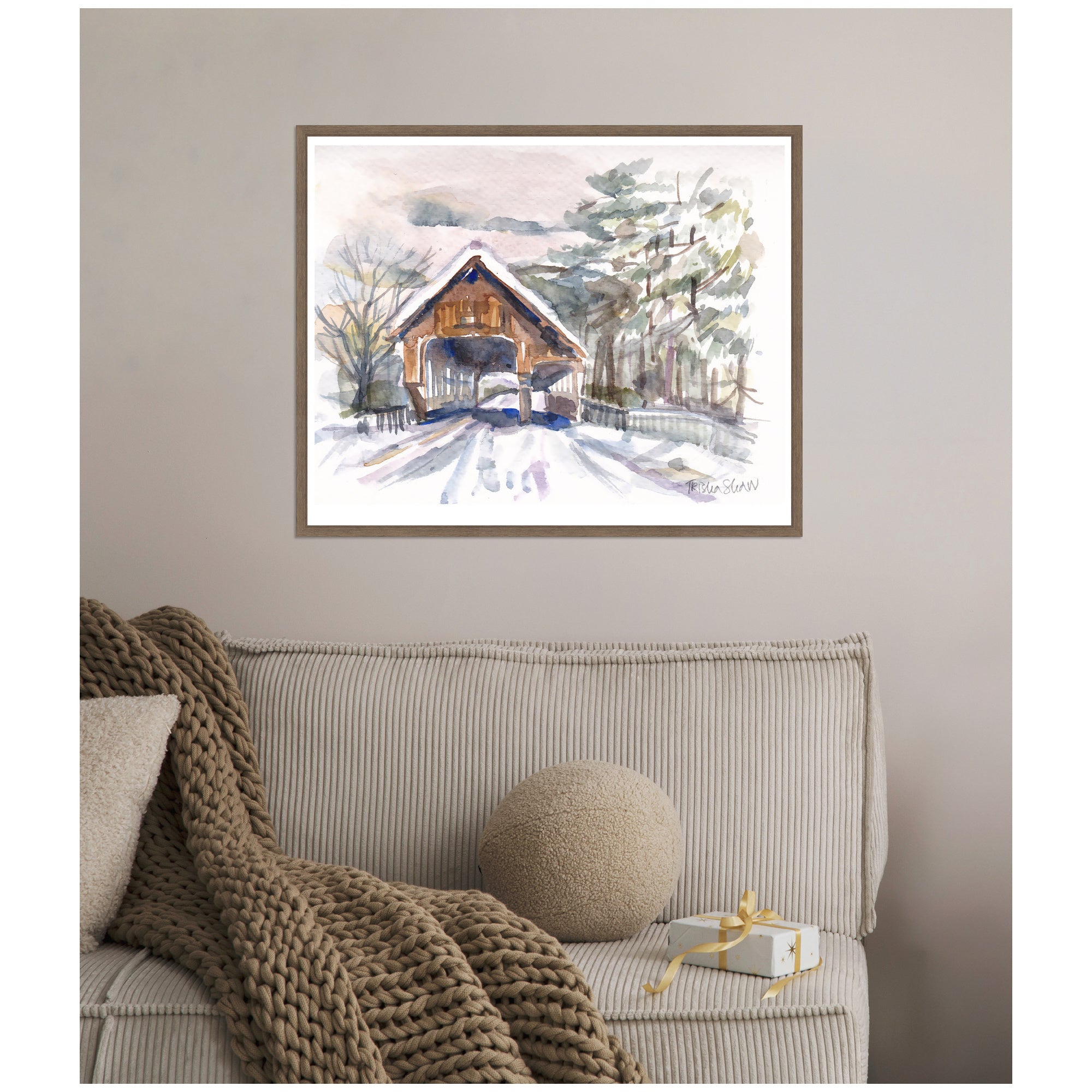 Sylvie Framed Canvas Vermont Snowy Bridge by Patricia Shaw