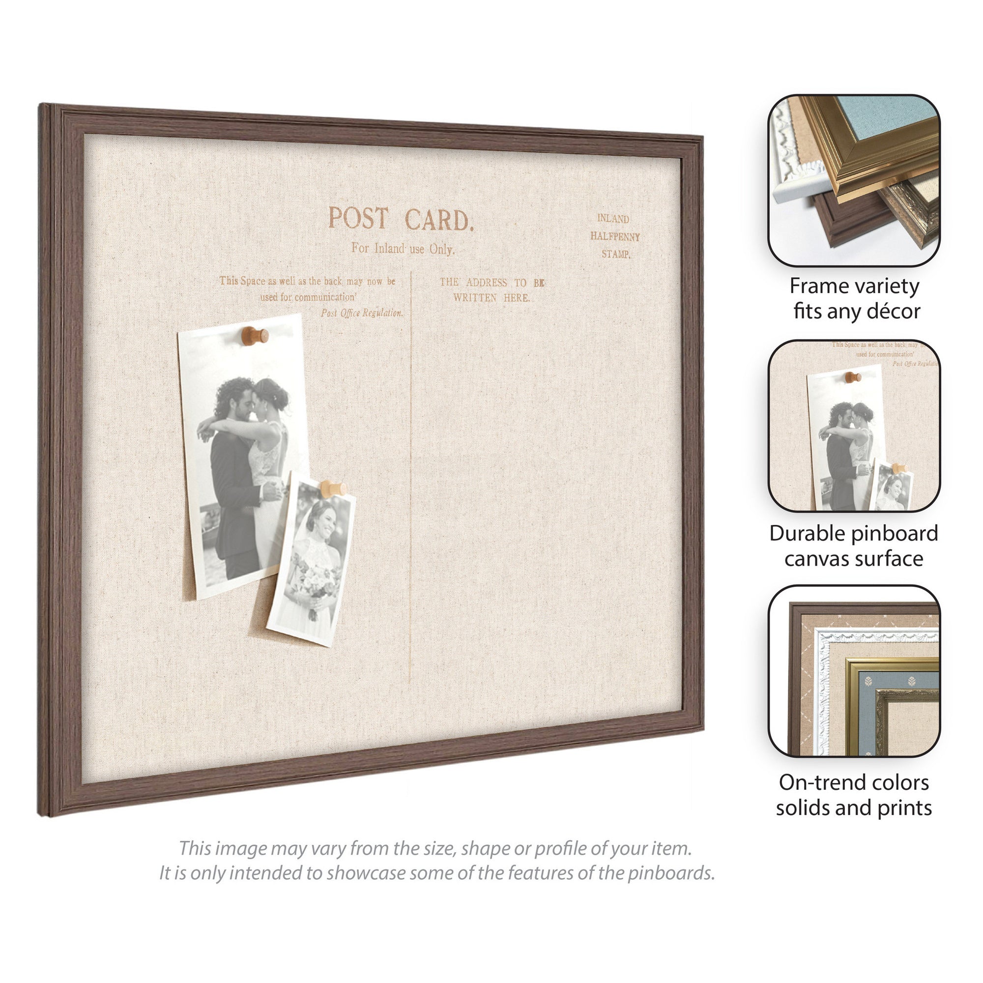 Framed Fabric Pinboard Linen Vintage Post Card Wall Organization