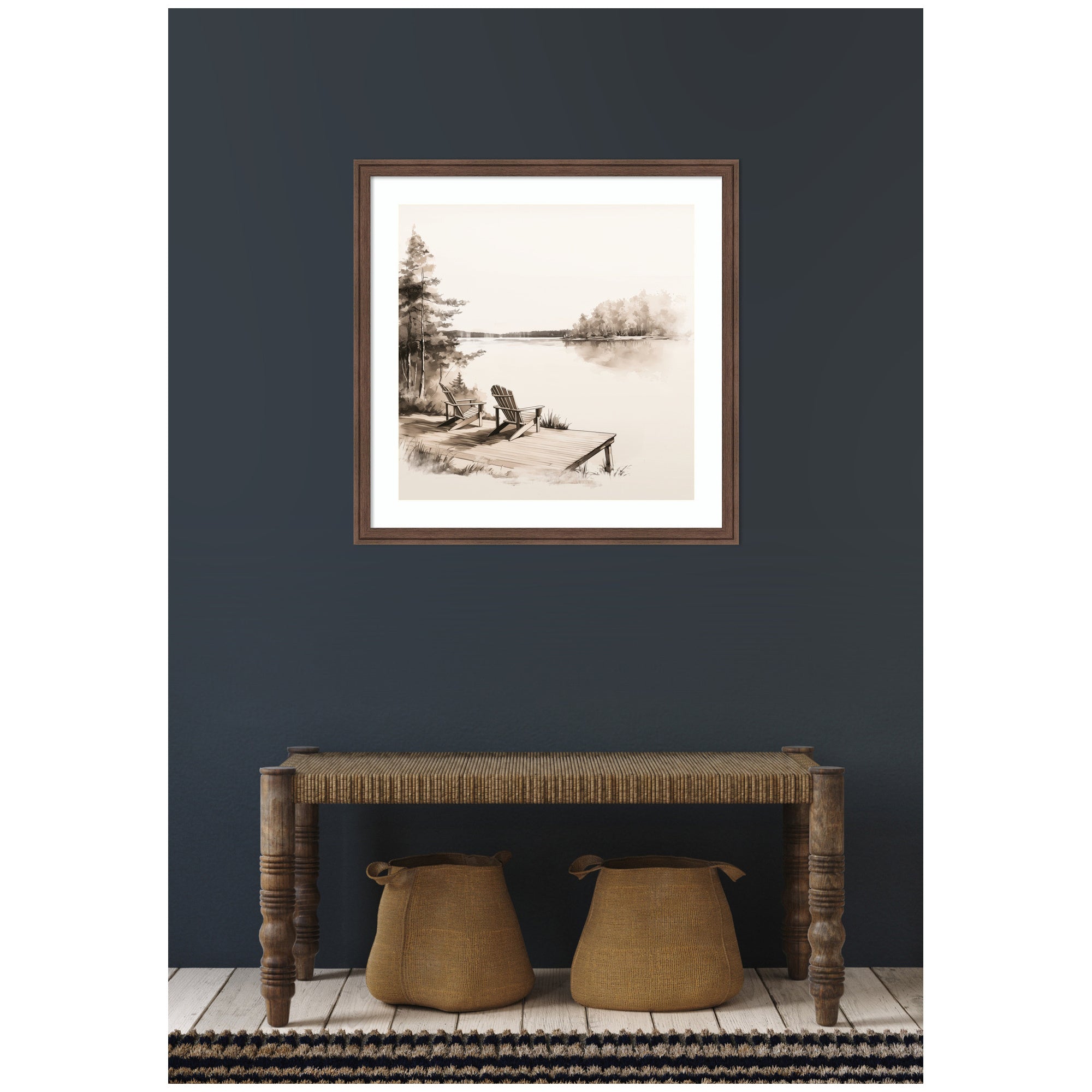 Abstract Sketch Of Adirondack Chairs On A Dock by The Creative Bunch Studio Framed Wall Art Print