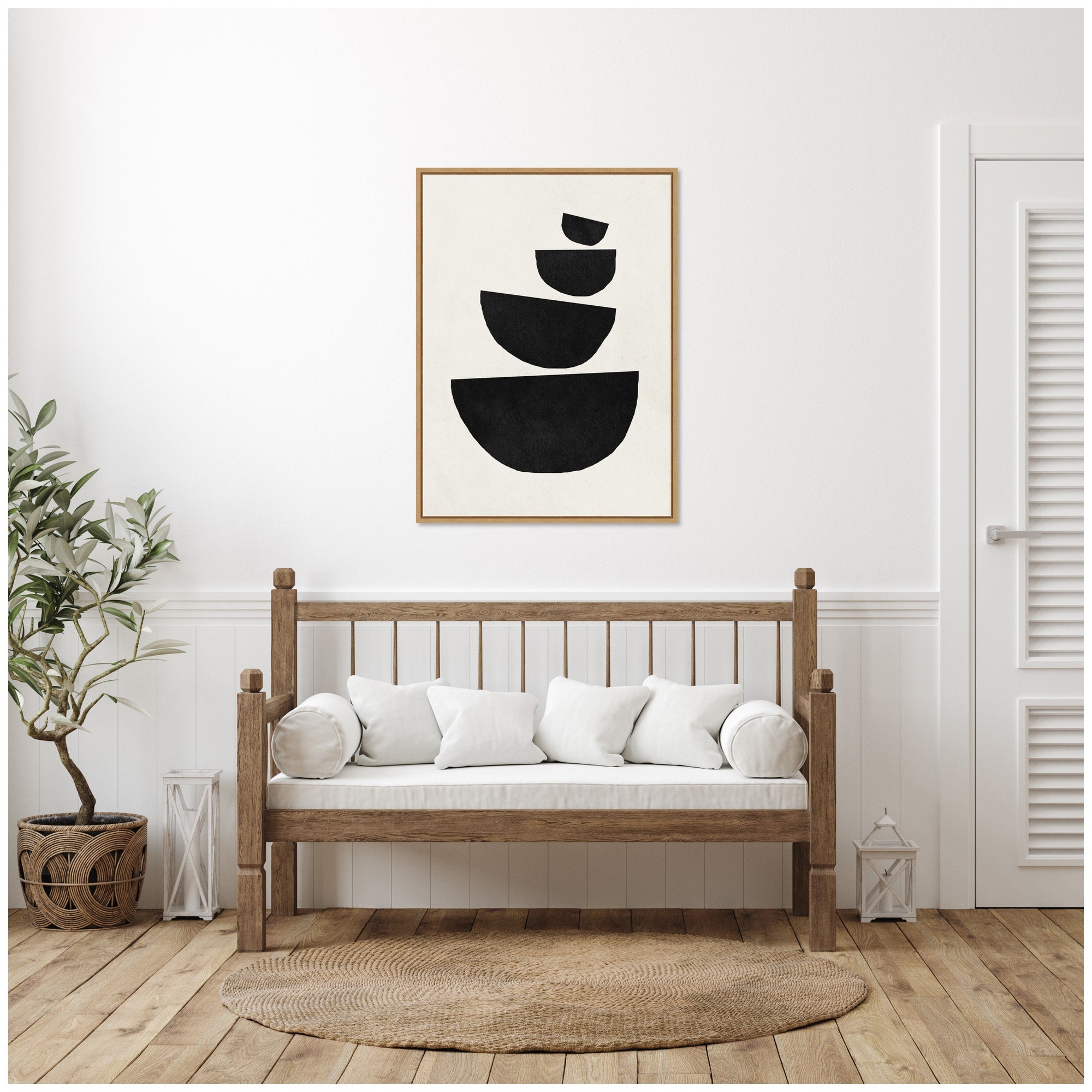 Sylvie Black Geometric Abstract 1 Framed Canvas by July Art Prints