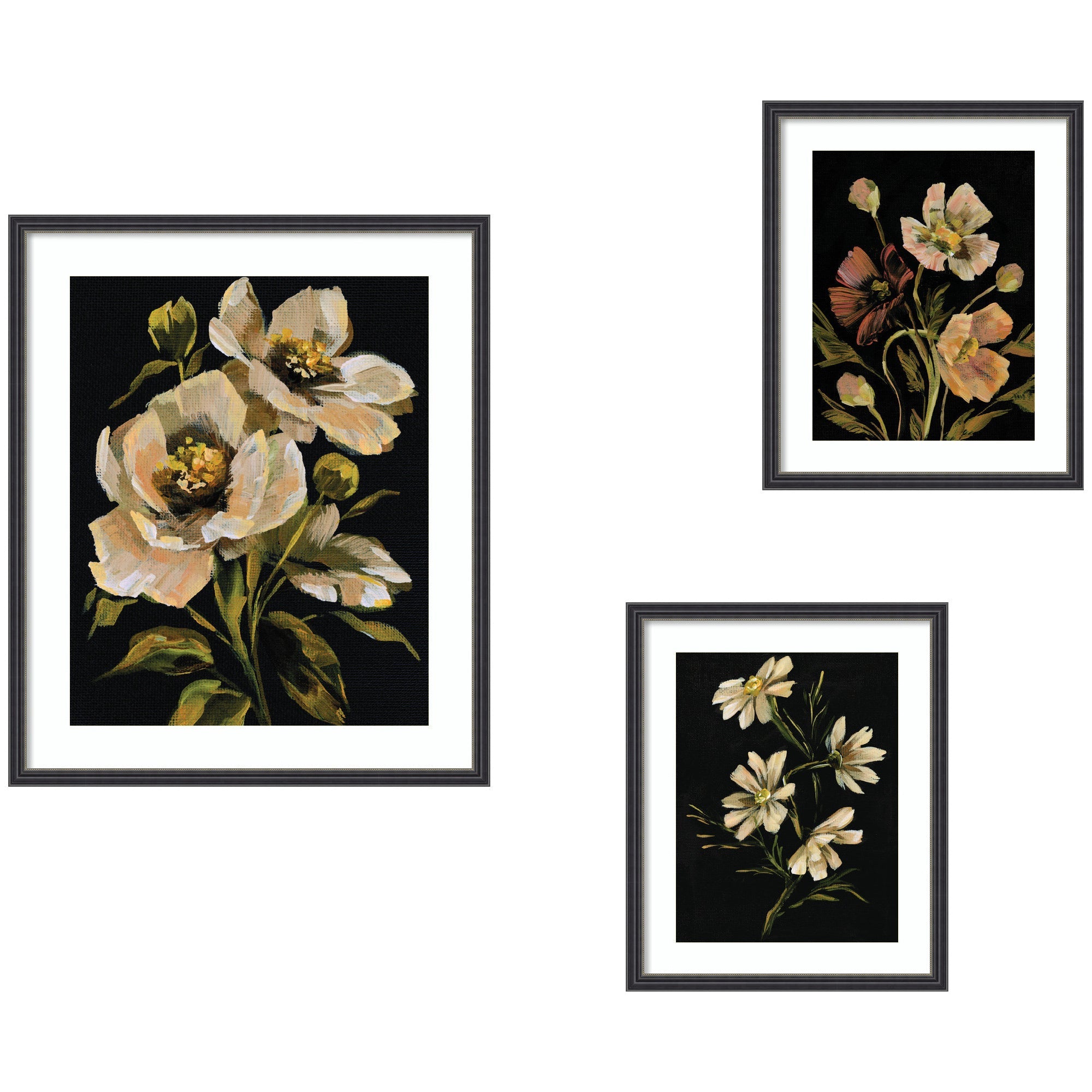 Moody Floral Hued 3 Piece Framed Wall Art Print Set