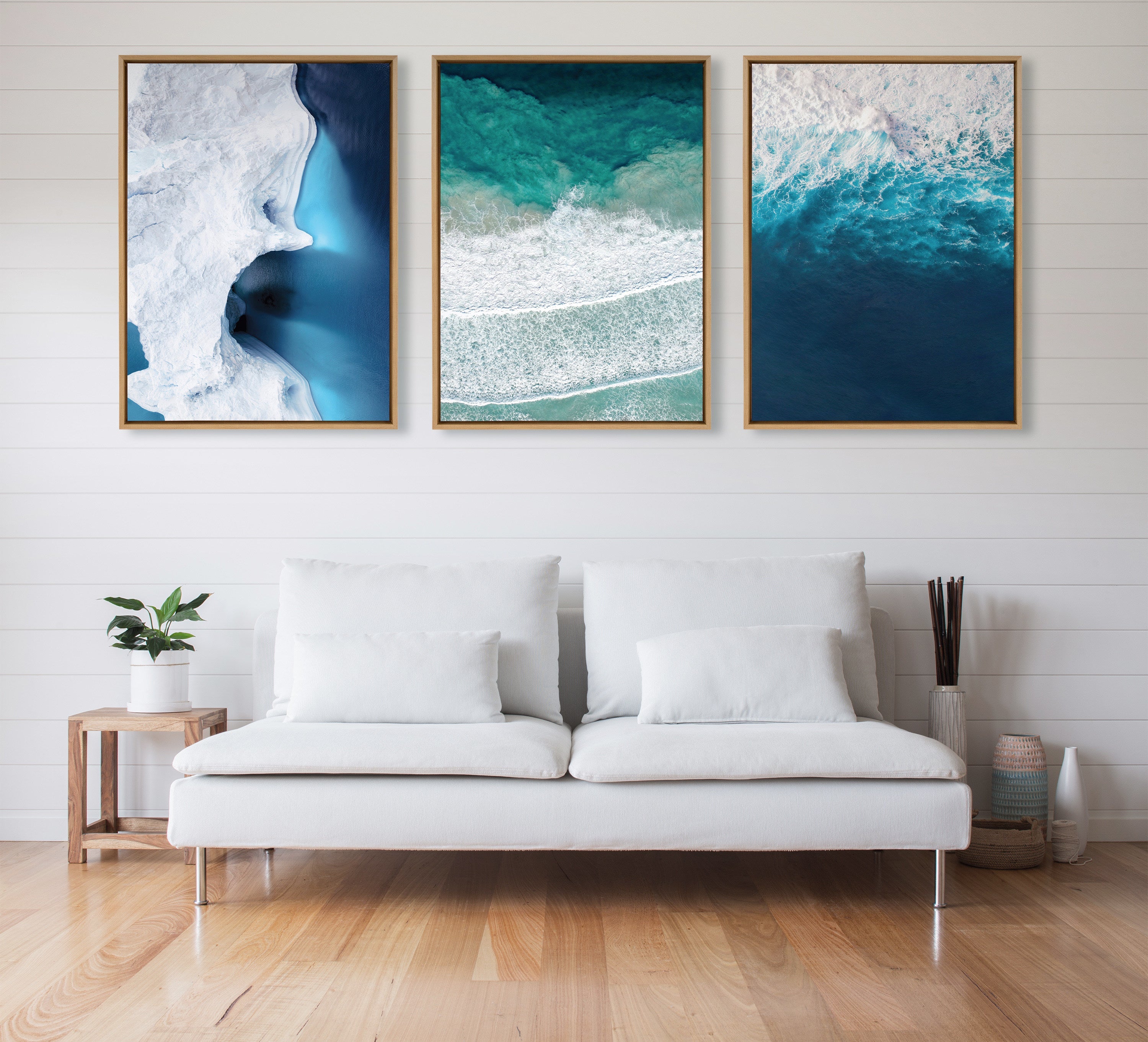 Sylvie Ocean Waves by the Bay Framed Canvas by The Creative Bunch Studio