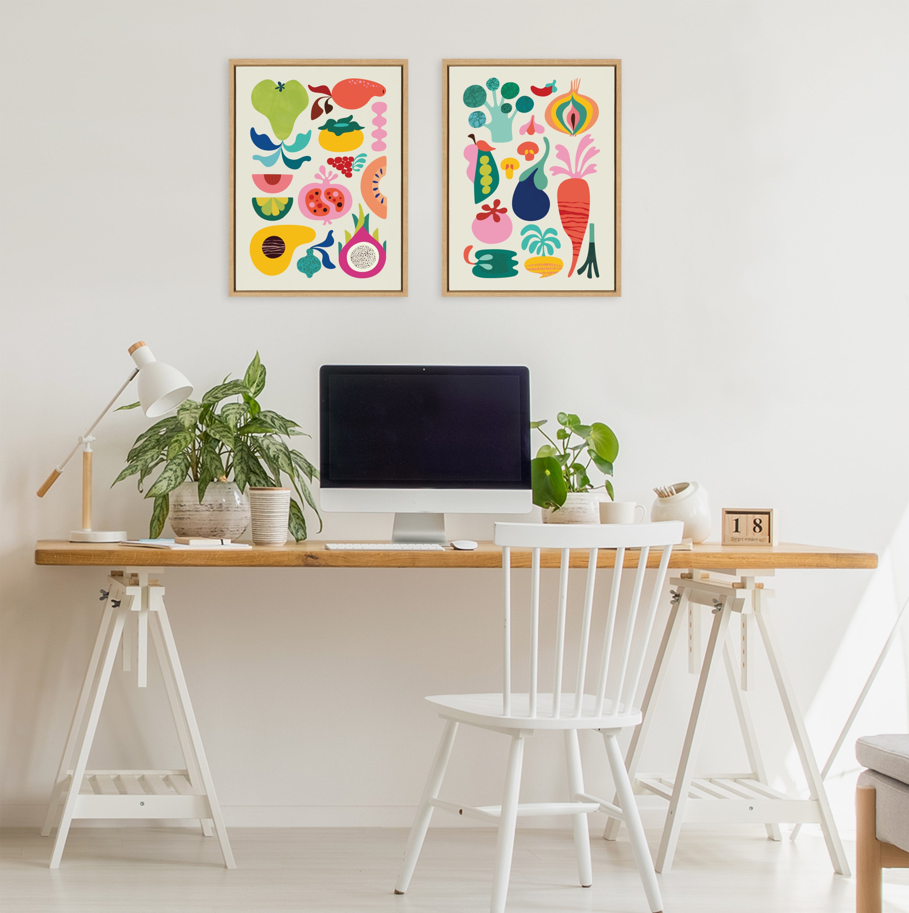 Sylvie Modern Fruits and Modern Veggies Framed Canvas Art Set by Rachel Lee of My Dream Wall