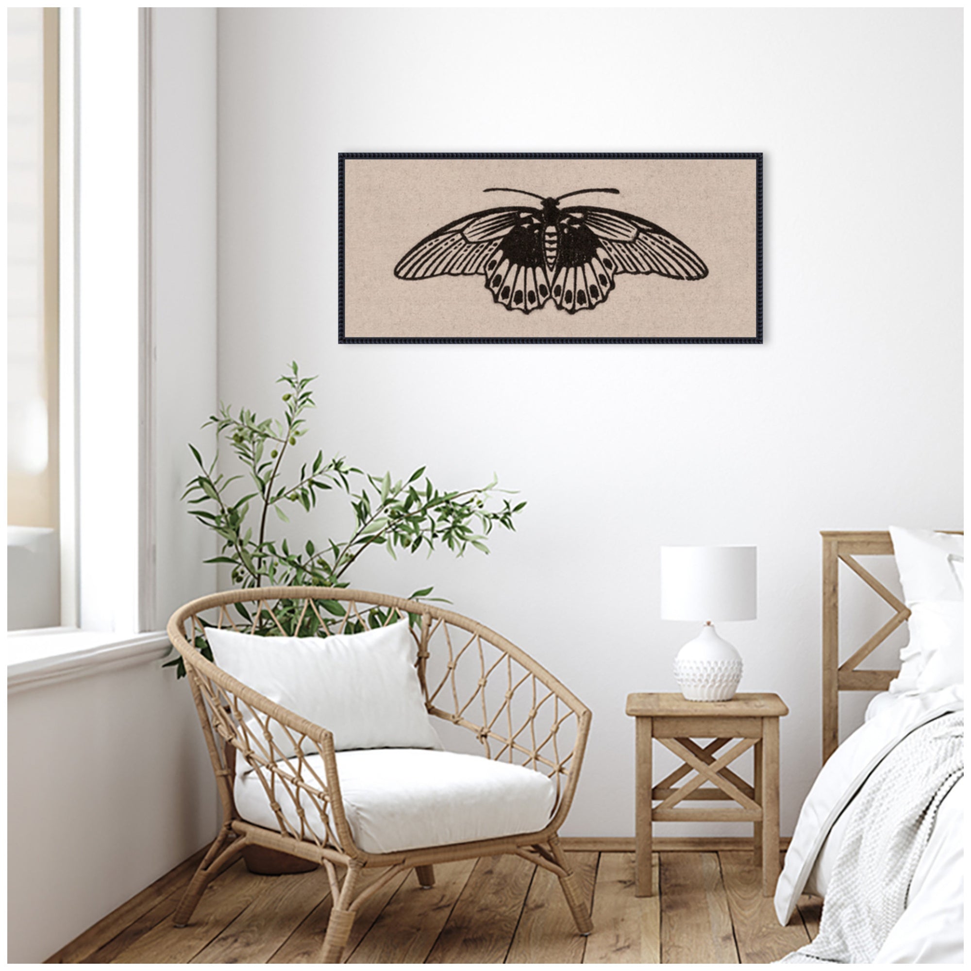 Vlinder 1901 05 04 Julie de Graag on Neutral Linen Panel by Nostalgia Prints Framed Canvas Wall Art Print