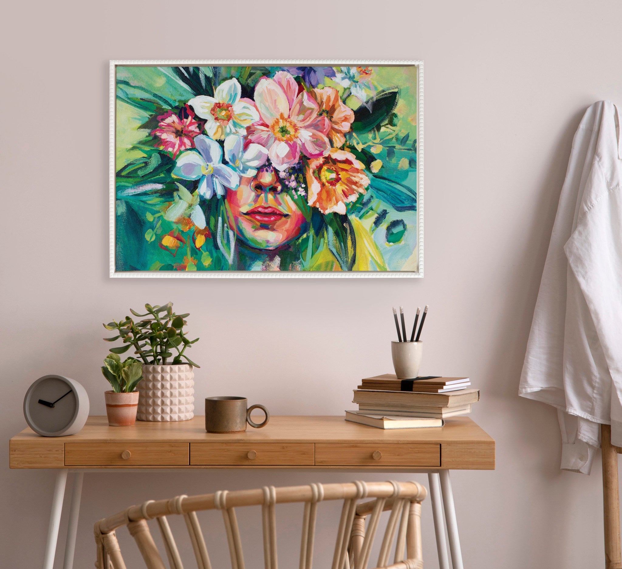 Sylvie Beaded She Thrived in the Overgrowth Framed Canvas by Rachel Christopoulos