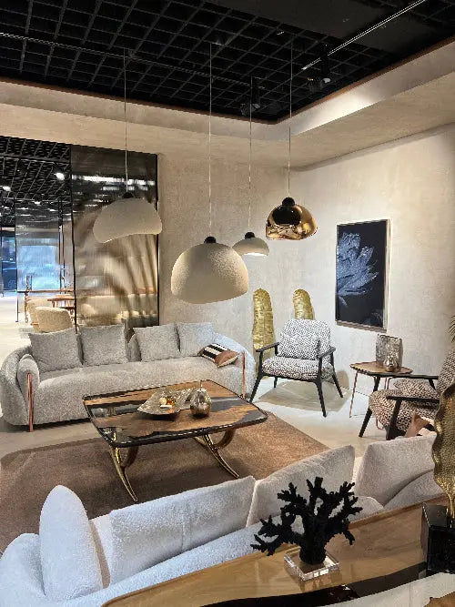 Wabi Sabi Chandeliers decorative stone textured pendant light in warm interior setting
