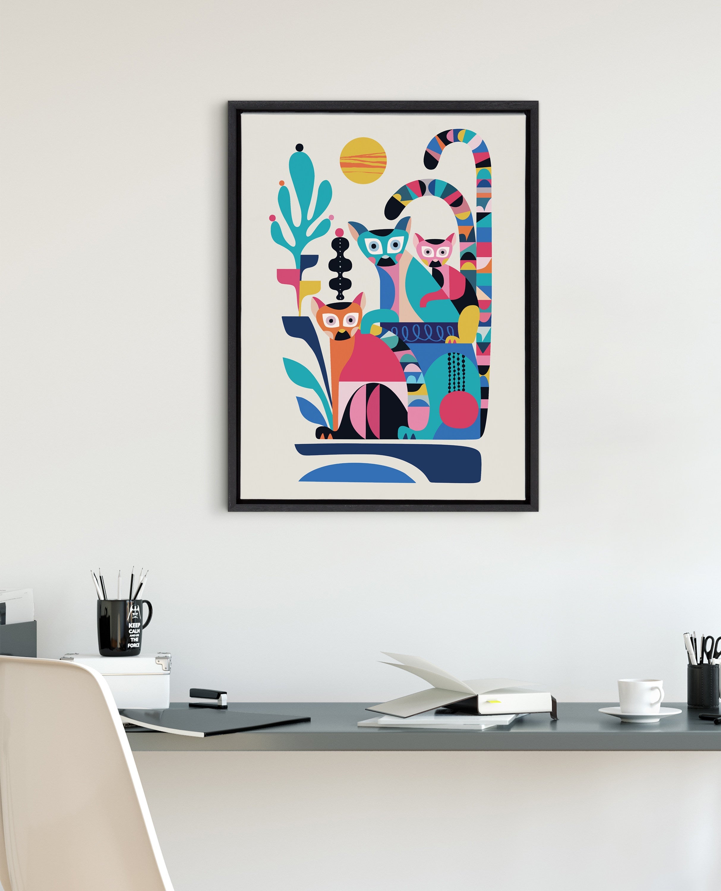 Sylvie Mid Century Modern Lemur Framed Canvas by Rachel Lee