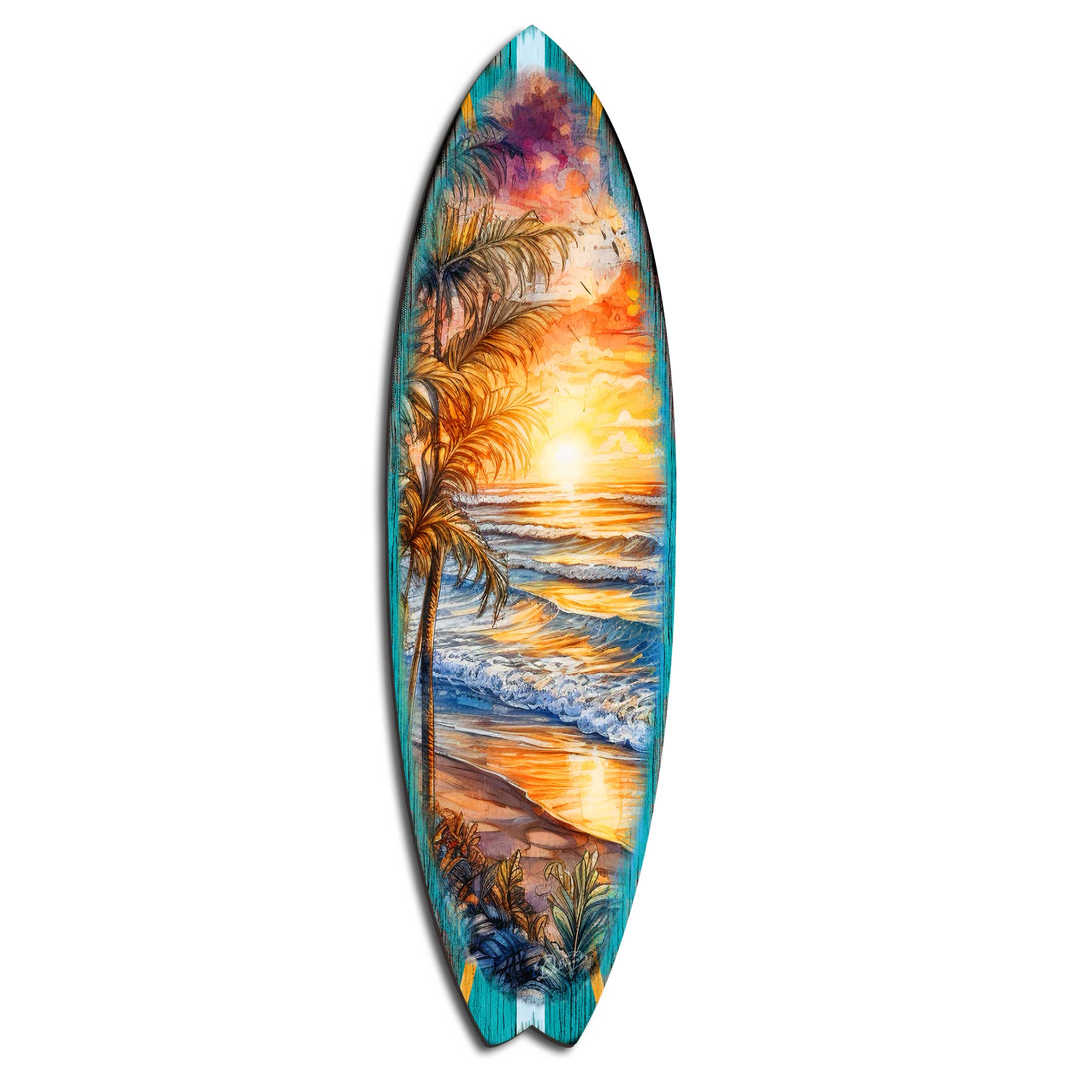 Surfboard Coastal Wall Art - Golden Waves Ocean Sunset by G. DeBrekht