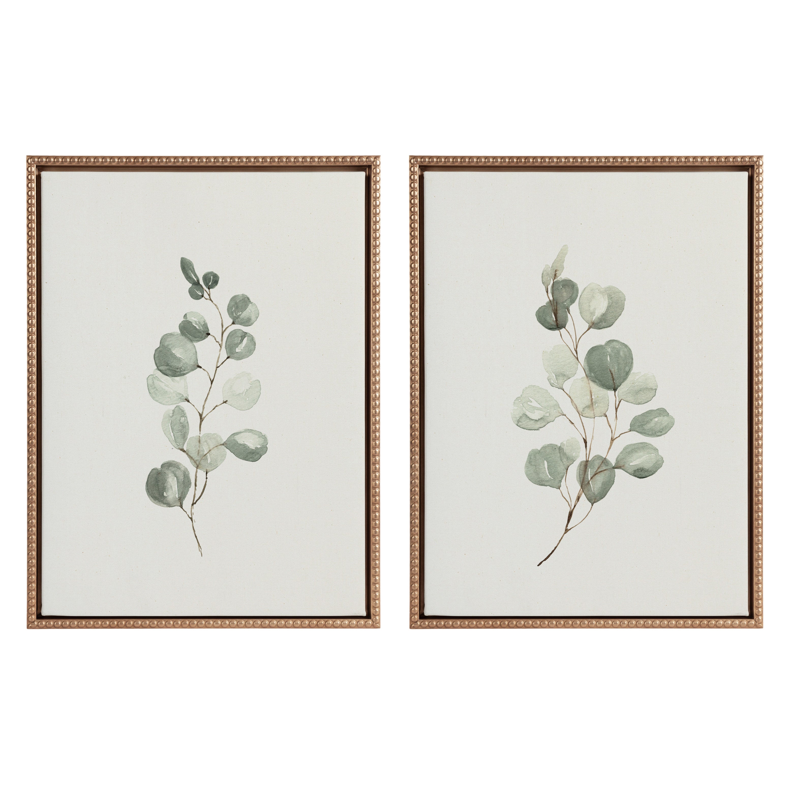Sylvie Beaded Eucalyptus 4a and Eucalyptus 4b Framed Canvas Art Set