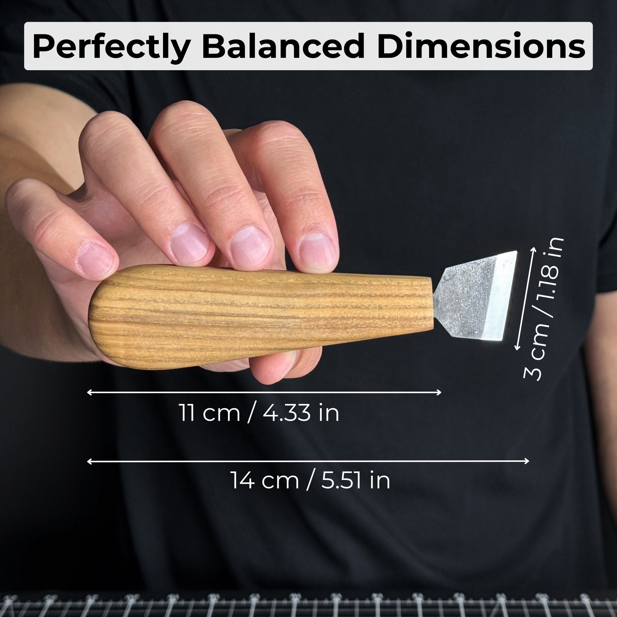 Chip Carving Knife with 3 cm blade and ash wood handle by Sharky Forged Steel Tools