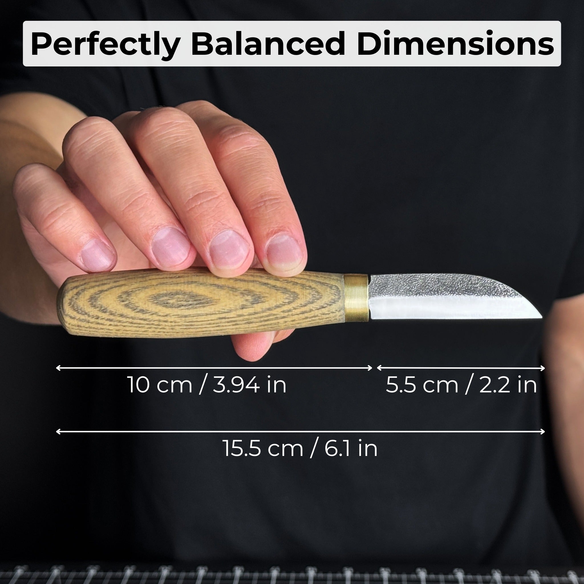 Hand-forged chip carving knife with ash wood handle and leather sheath