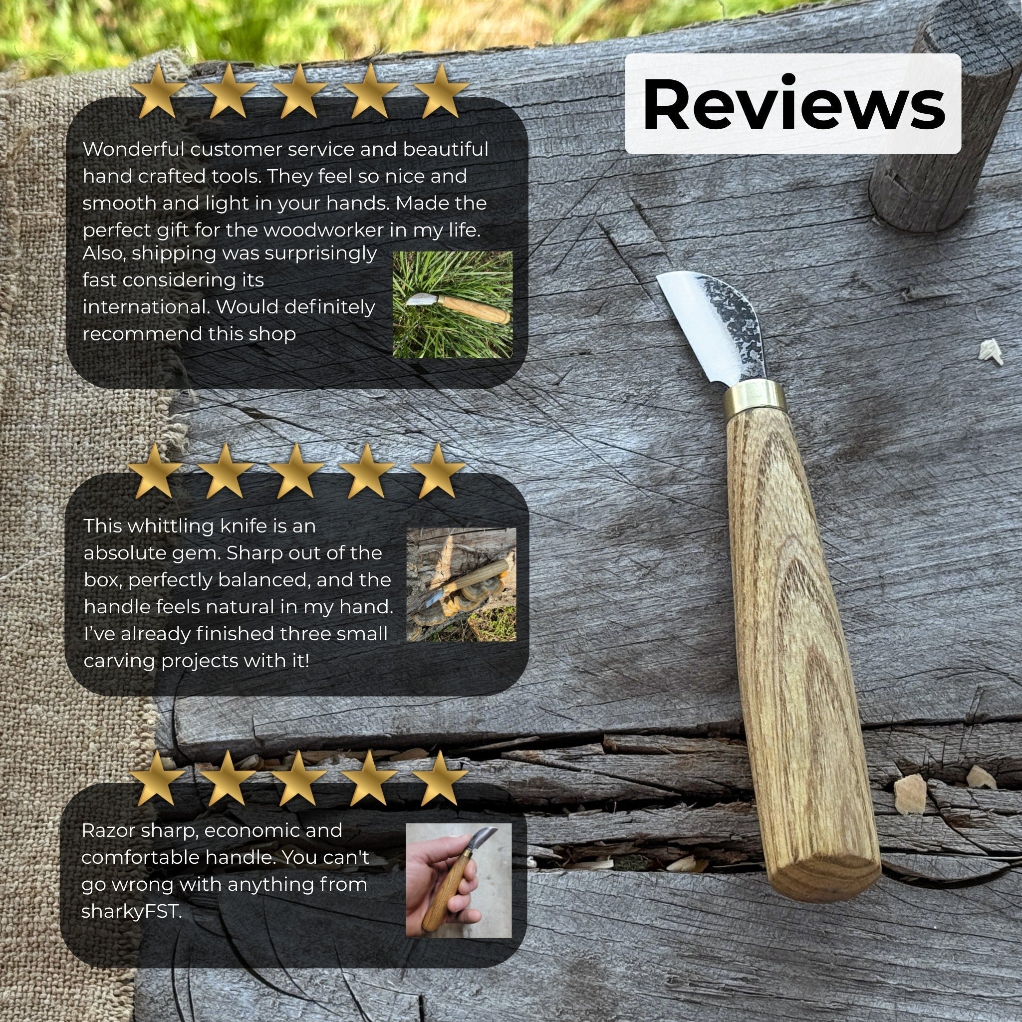 Hand-forged chip carving knife with 3 cm blade and ash wood handle
