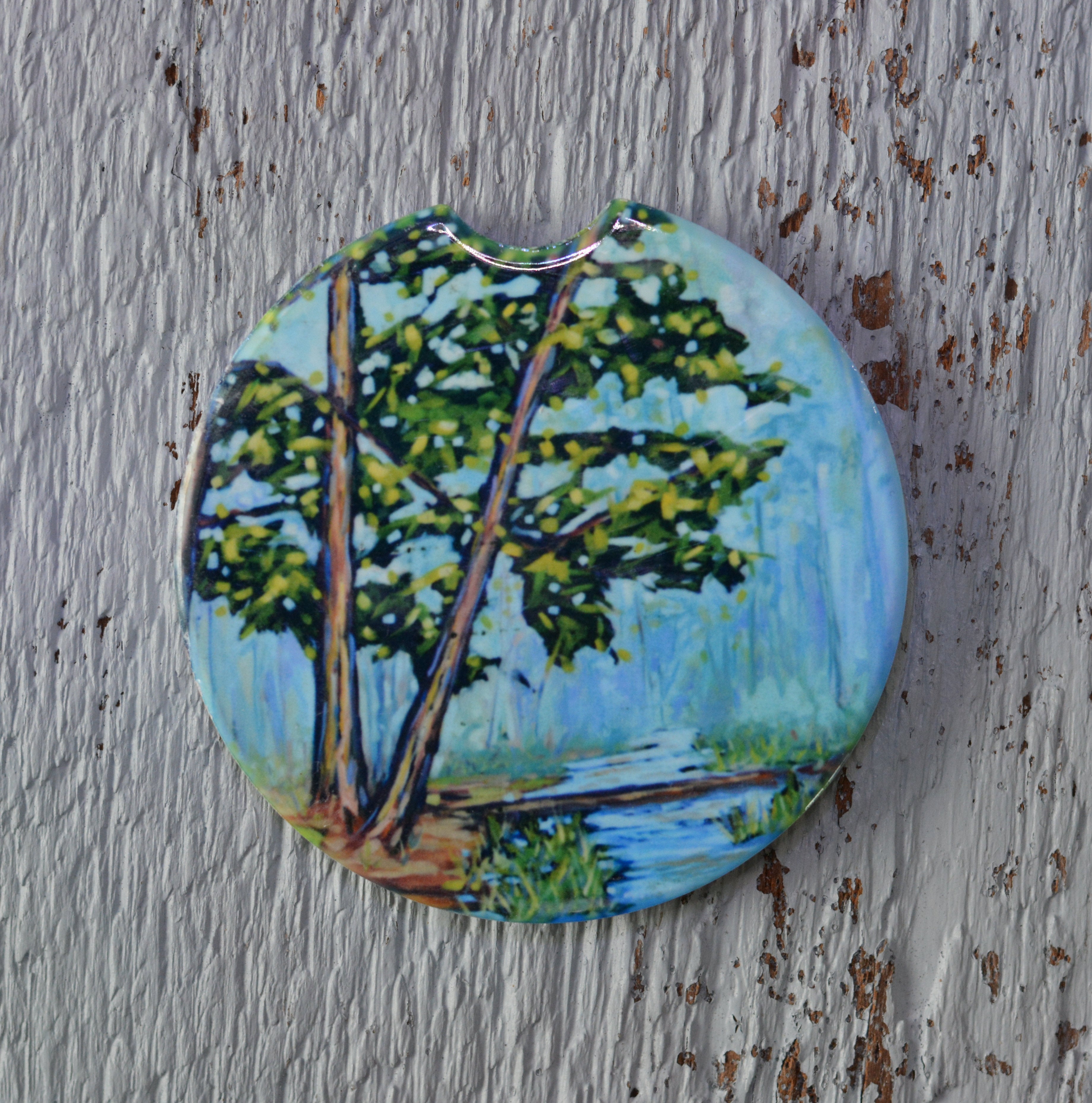 Car Coaster: Hemlocks Along the River. Artist Christi Dreese by Dreese Fine Art - Resin Society