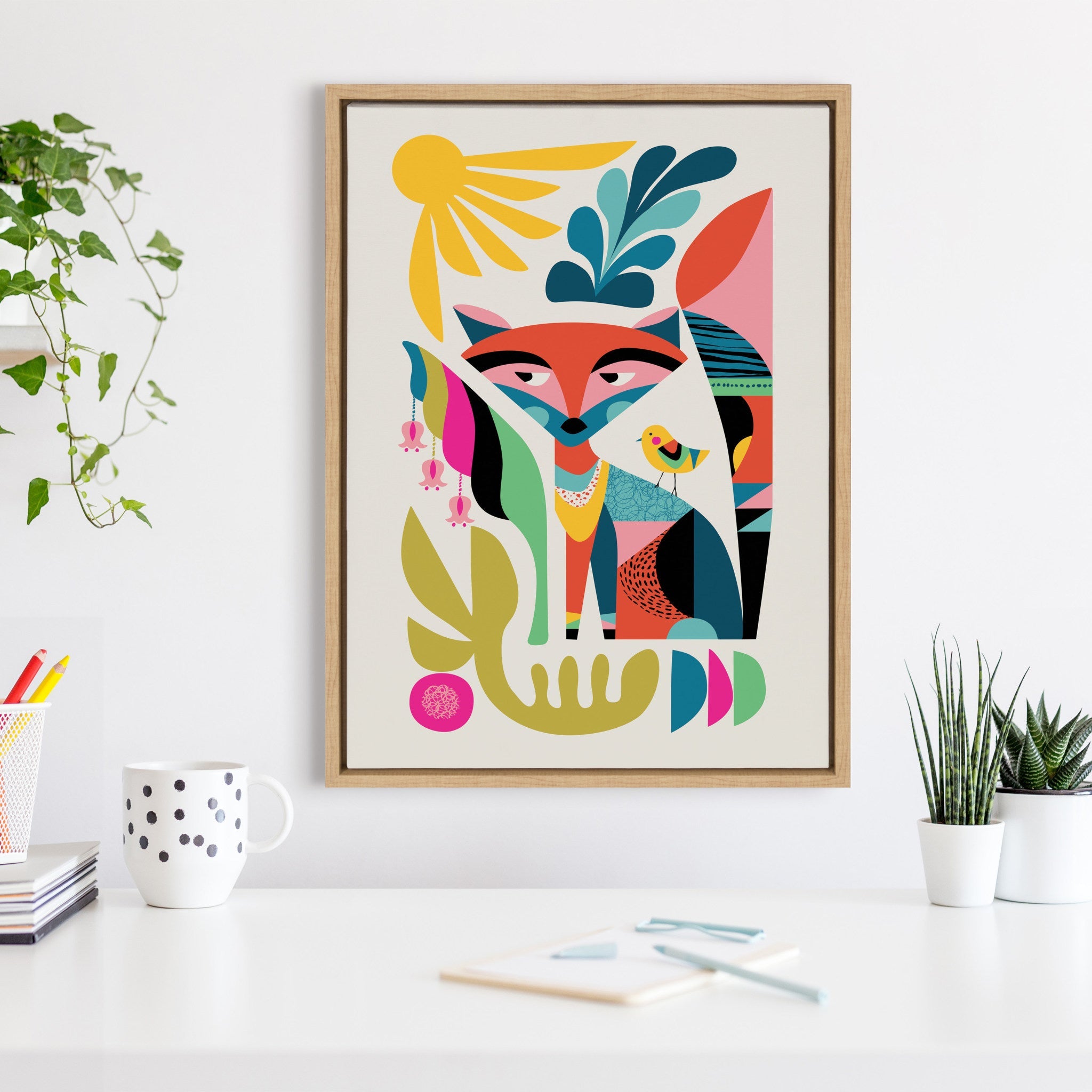 Sylvie Mid Century Modern Fox Framed Canvas by kateandlaurel - product image 7 for Resin Society