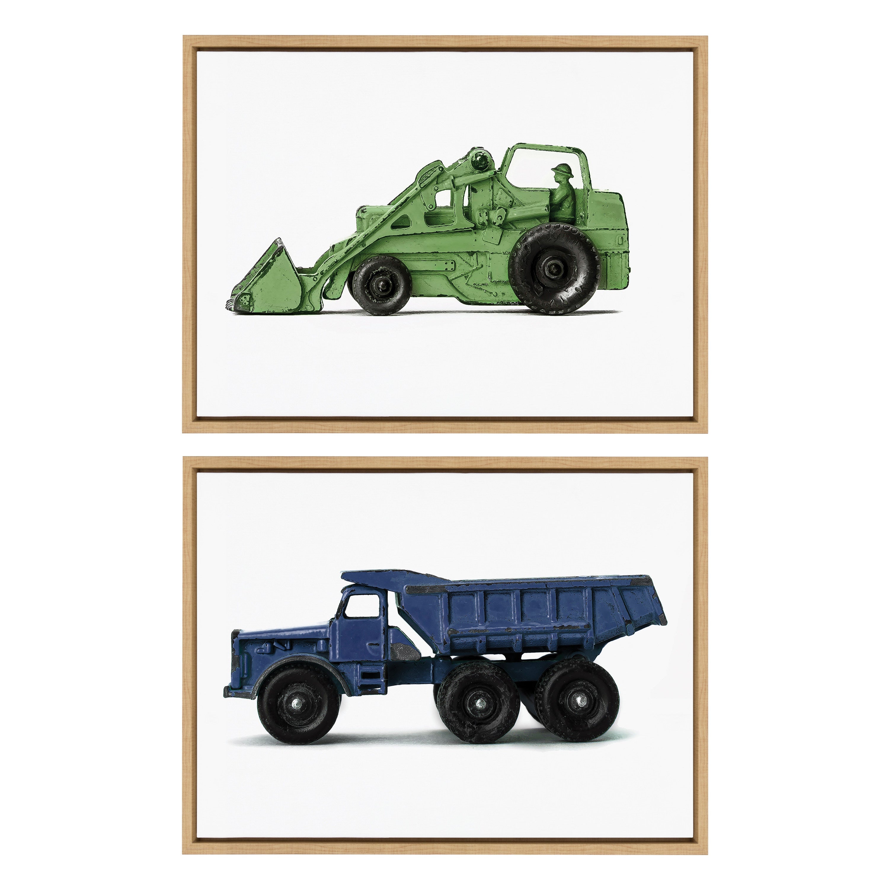 Sylvie Vintage Toy Tractor and Dump Truck Framed Canvas Art Set by Saint and Sailor Studios